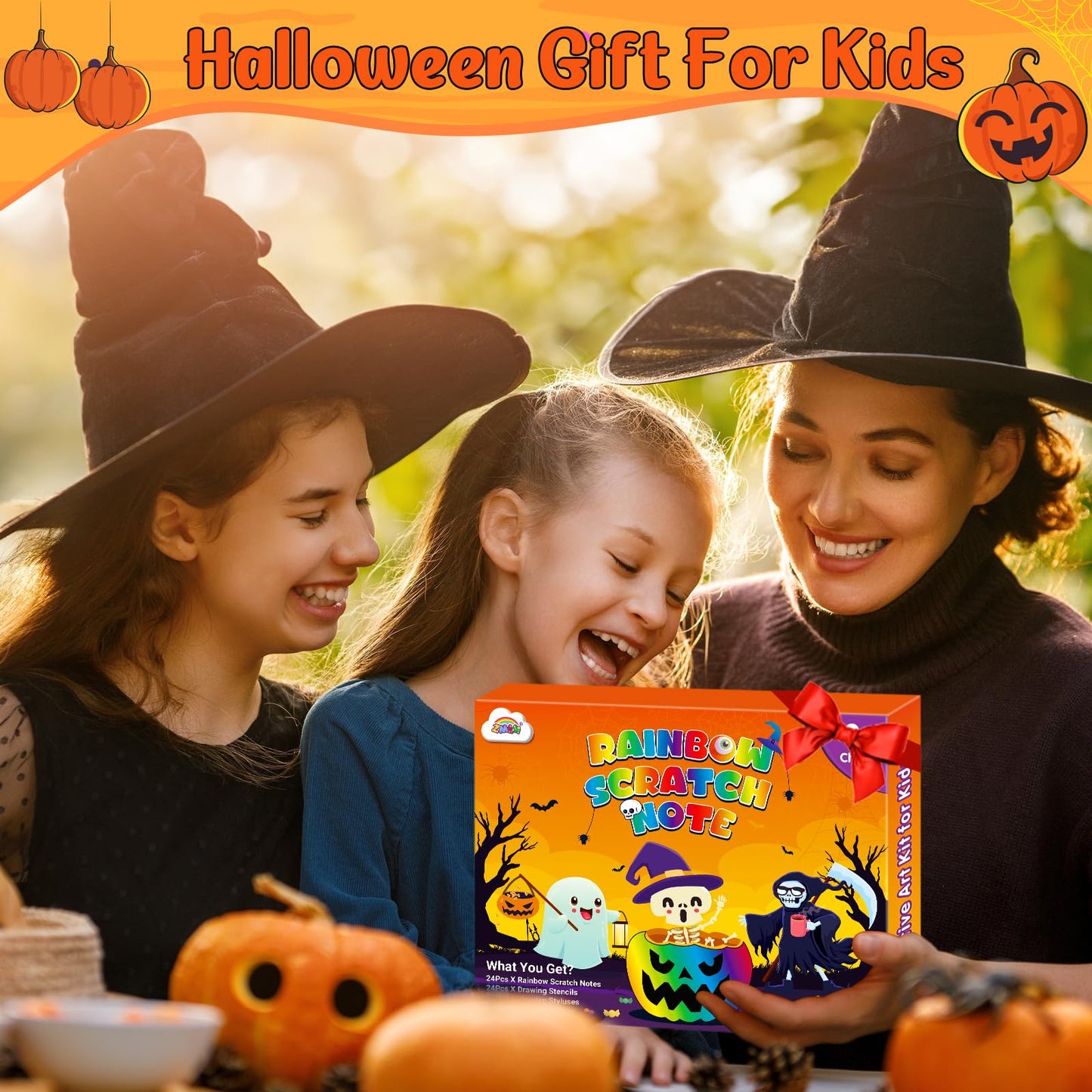 ZMLM 24 Pack Rainbow Scratch Art Party Favors for Kids 4-8 - Mess-Free Birthday Goodie Bags Stuffers, Classroom Prizes Grades 1–3, Creative Paper Notebooks for Pre-K Kindergarten Gifts(Halloween