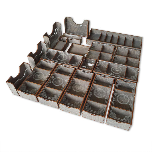 Smonex Wooden Organizer Compatible with Scythe Board Game - Box Suitable for Storage Scythe Base Game, Invaders from Afar Expansion and Promo Packs - Kit Token Box Card Insert