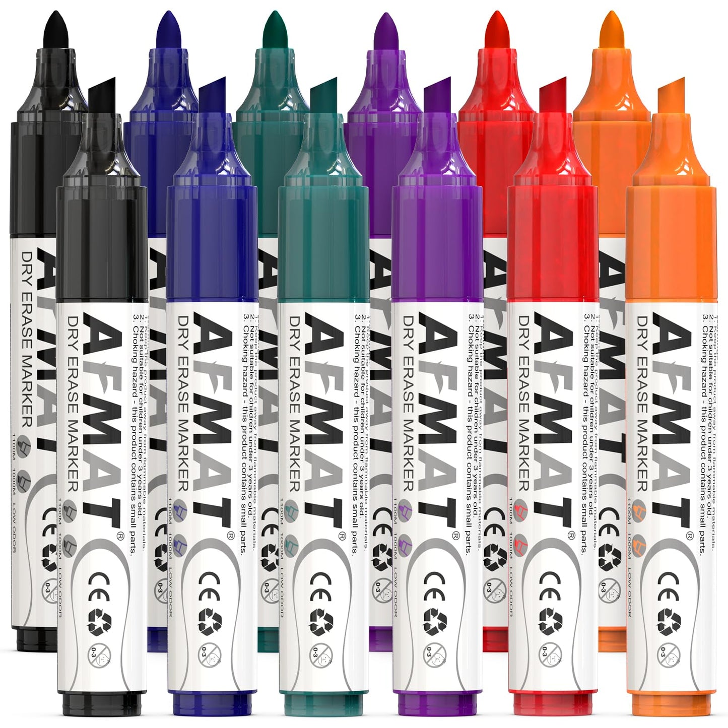 AFMAT Dry Erase Markers, 12-Count Whiteboard Markers, 1,100 Meters Writing Distance, Low Odor White Board Markers for Teacher Office Classroom (6 Bullet Tip + 6 Chisel Tip)