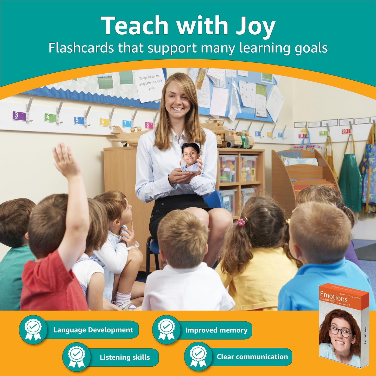 Picture My Picture Emotions Volume 2 Flash Card Set – Speech Therapy Tool for Vocabulary, Communication & Thinking, Scratch-Resistant with Activity Guide, Suitable for Education, ESL & ABA – Set of 40