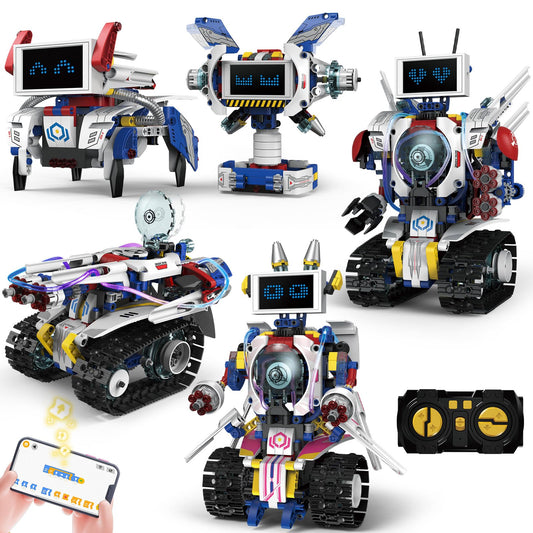 HPROMOT 5-in-1 STEM Robot Building Kit for Kids Ages 6-16, Remote & App Controlled, Rechargeable Engineering Learning DIY Coding Toy, Educational Building Blocks Gift for Girls & Boys (603 PCS)
