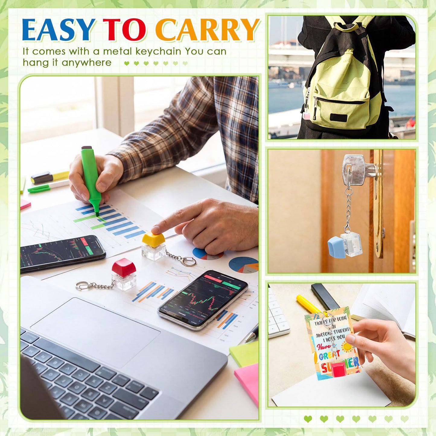 Seenelling 24 Set End of The School Year Gifts for Students Keyboard Fidget Clicker Keychain with Cards and Twist Ties Summer 2026 Graduation Party Favors for Last Day of School Gifts Prizes