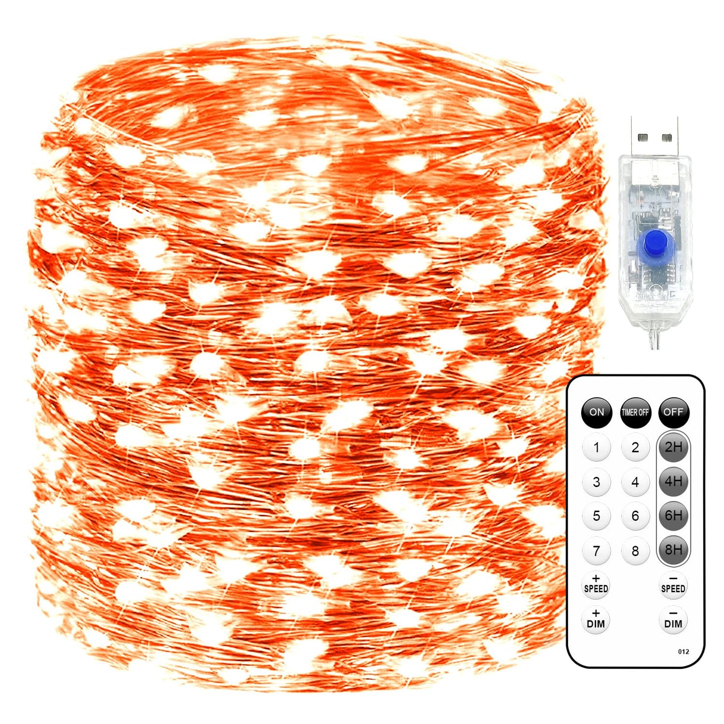 yietNL Fairy Lights 72ft 220 LED USB Twinkle String Lights, Silver Wire, Remote, Timer, 8 Modes, Waterproof, Orange