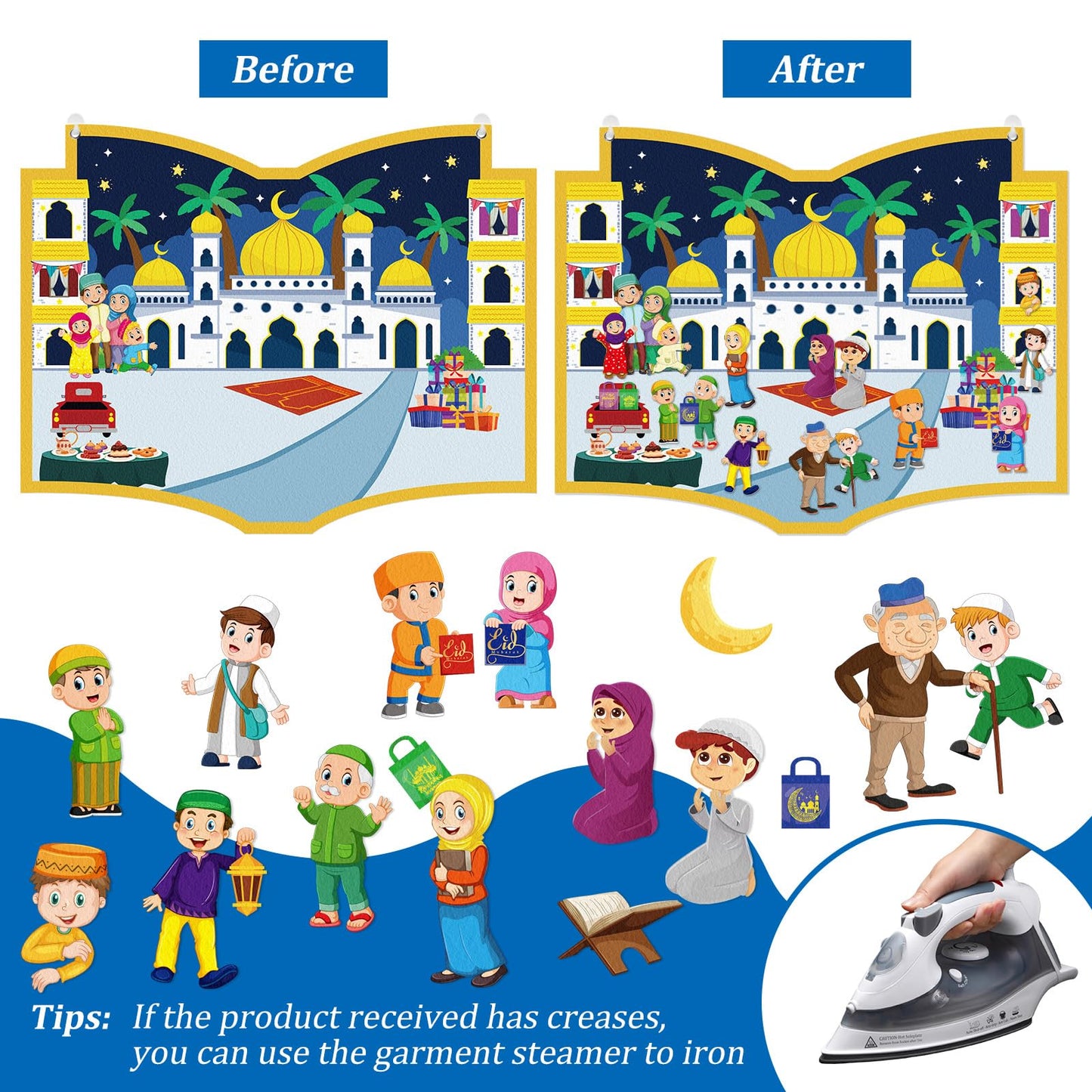 Cinrobiye DIY Ramadan Craft Kit – Eid Crafts & Activities, Reusable Felt Mosque, Moon & Stars Set for Classroom, Home, Islamic Holiday Decorations, Party Supplies