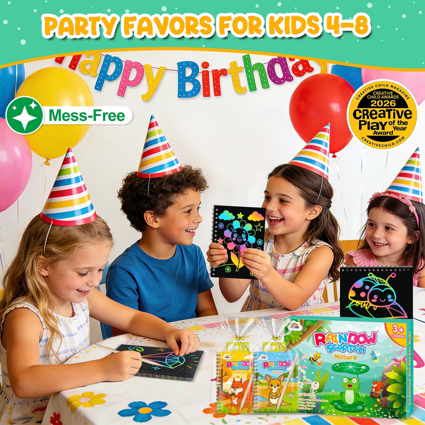 ZMLM 24 Pack Scratch Art Party Favors for Kids 4-8 – Individually Wrapped Rainbow Notebooks, Mess-Free Goodie Bag Stuffers, Non-Candy, Classroom Prizes, Travel Crafts for Boys Girls(Nature)