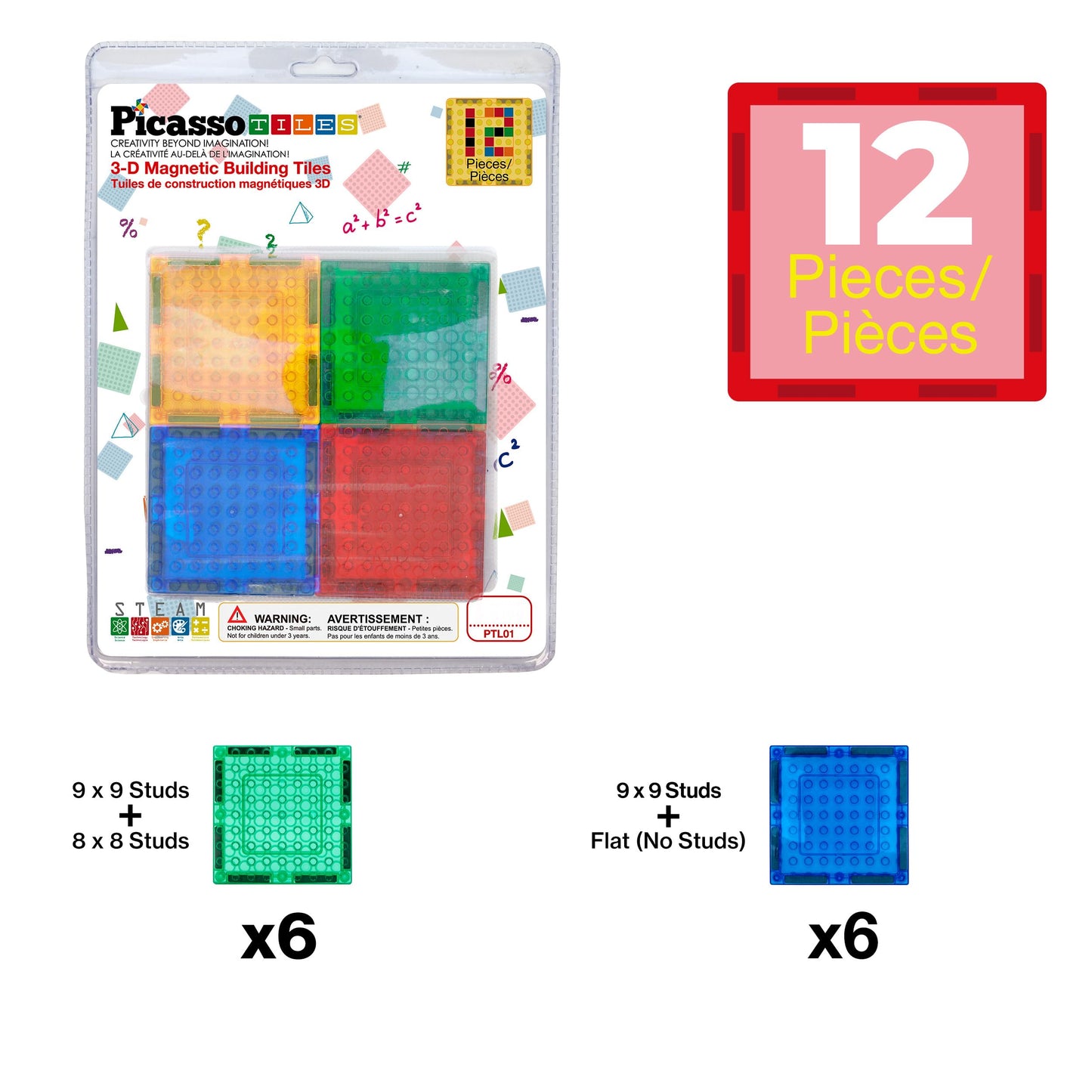 PicassoTiles Magnetic Brick Tiles STEM Creative Magnetic Tiles Building Block Set Building Brick Construction Toy Socket Spikes Toys Accessory Educational Imaginative Learning Kit Stacking Set