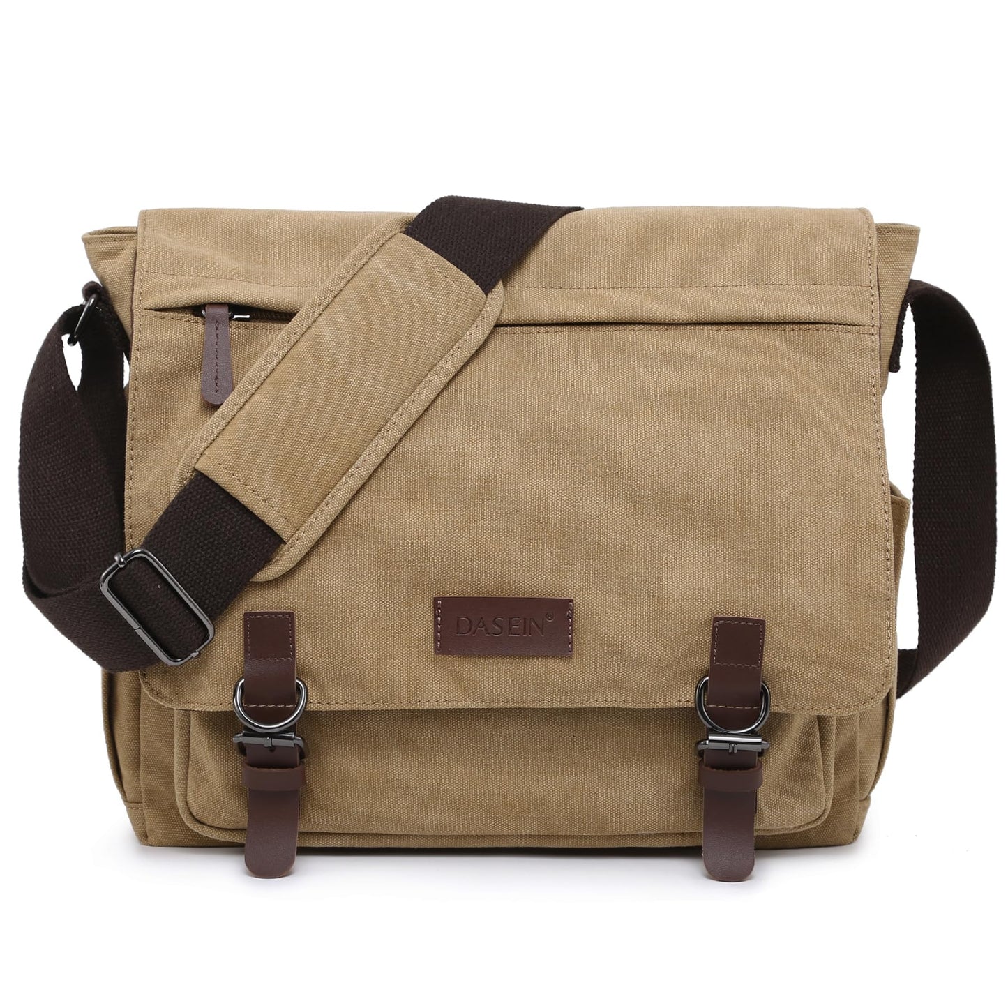 Dasein Large Vintage Canvas Messenger Shoulder Bag, Beige, 15in Laptop