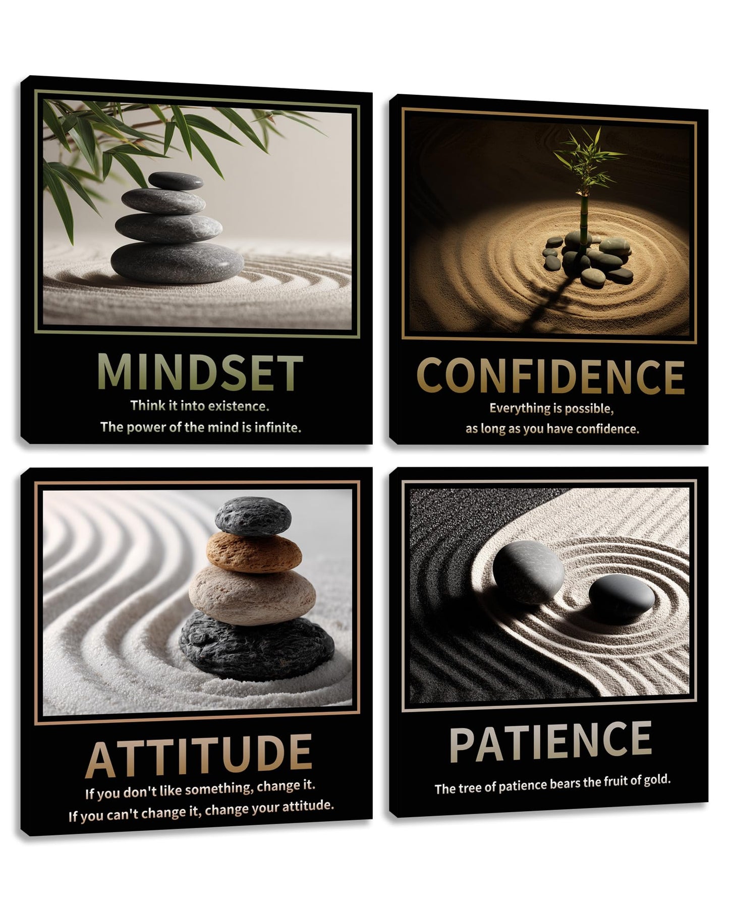 Kuiluuye Motivational Wall Decor Inspirational Zen Canvas Wall Art for Living Room Zen Stone Green Plant Picture for Office Workplace Painting Poster Artwork