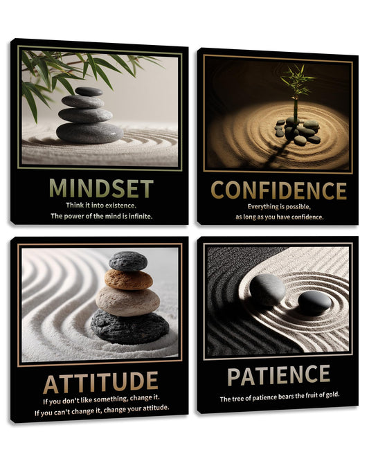Kuiluuye Motivational Wall Decor Inspirational Zen Canvas Wall Art for Living Room Zen Stone Green Plant Picture for Office Workplace Painting Poster Artwork