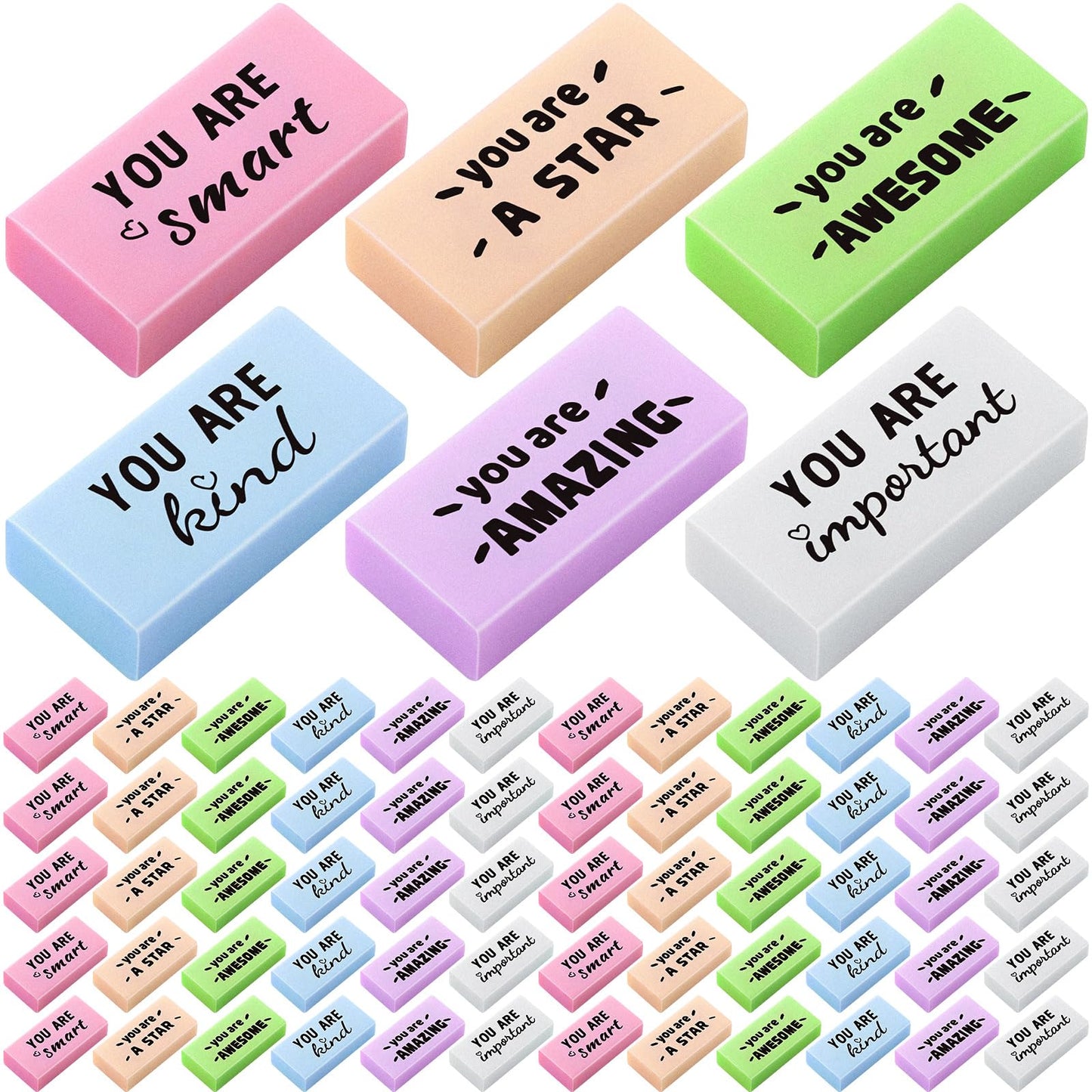 Resurhang 180 Pcs Erasers Bulk for Kids Inspirational Pencil Erasers Bulk for Drawing Motivational Big Eraser School Supplies for Classrooms Back to School Office (Motivational,Macaron)