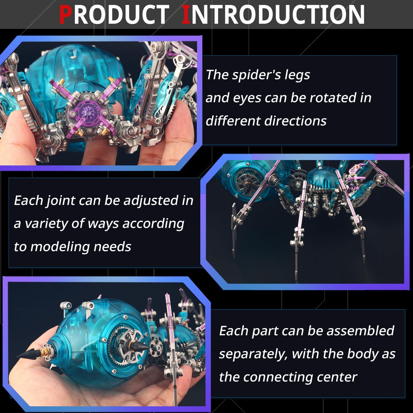 YUEZUDPO 3D Metal Puzzles for Adults, Metal 3D Puzzle DIY 3D Spider 602 Pieces Mechanical Building Kit,3D Model Kits to Build for Birthday Christmas