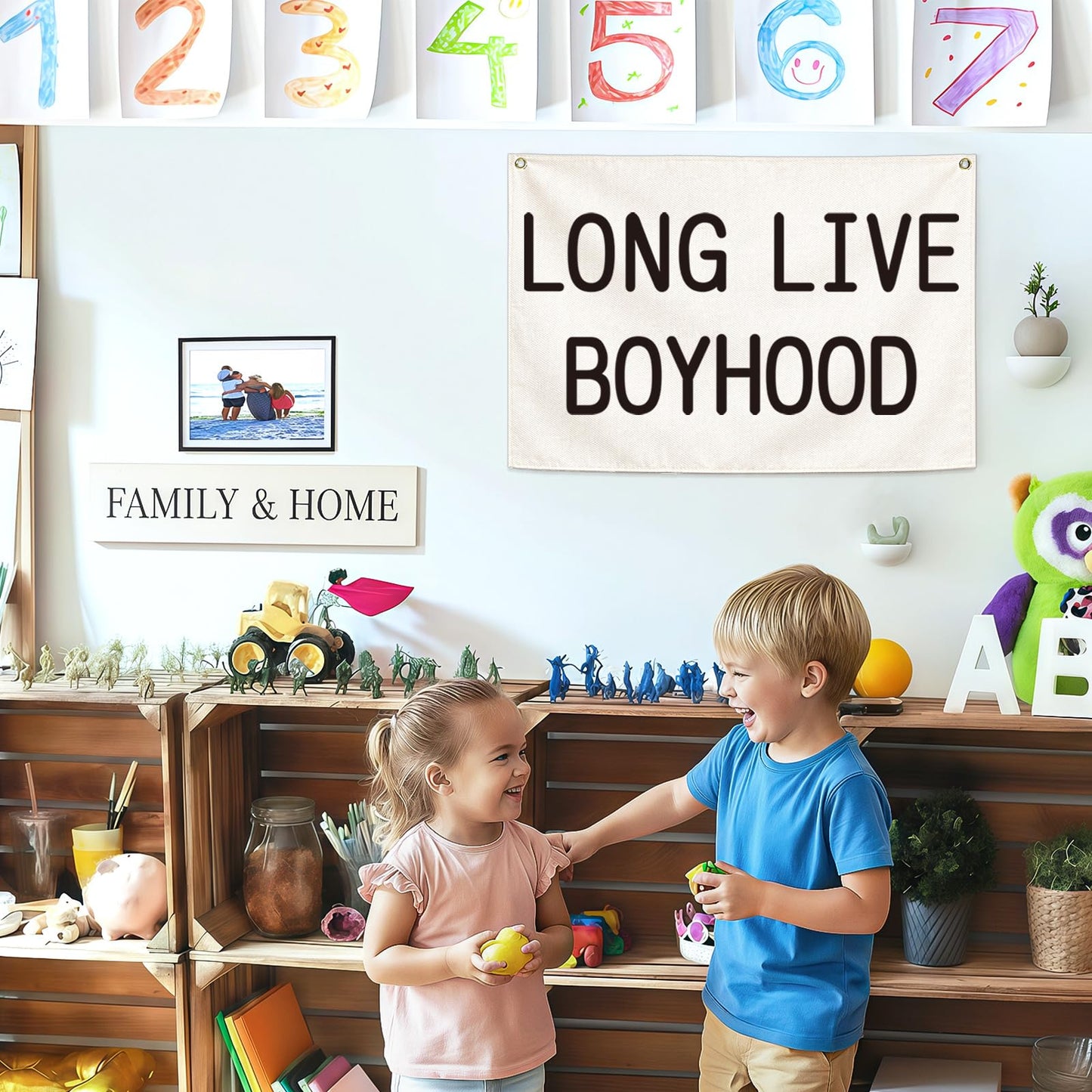 Long Live Boyhood-Nursery Decor-Hanging Rectangular Banner Flag Poster Wall Decor Present for Kids Boy Baby-Babyroom Playroom Boyroom Door Decoration-Christmas Gift-28.5"L×20"W