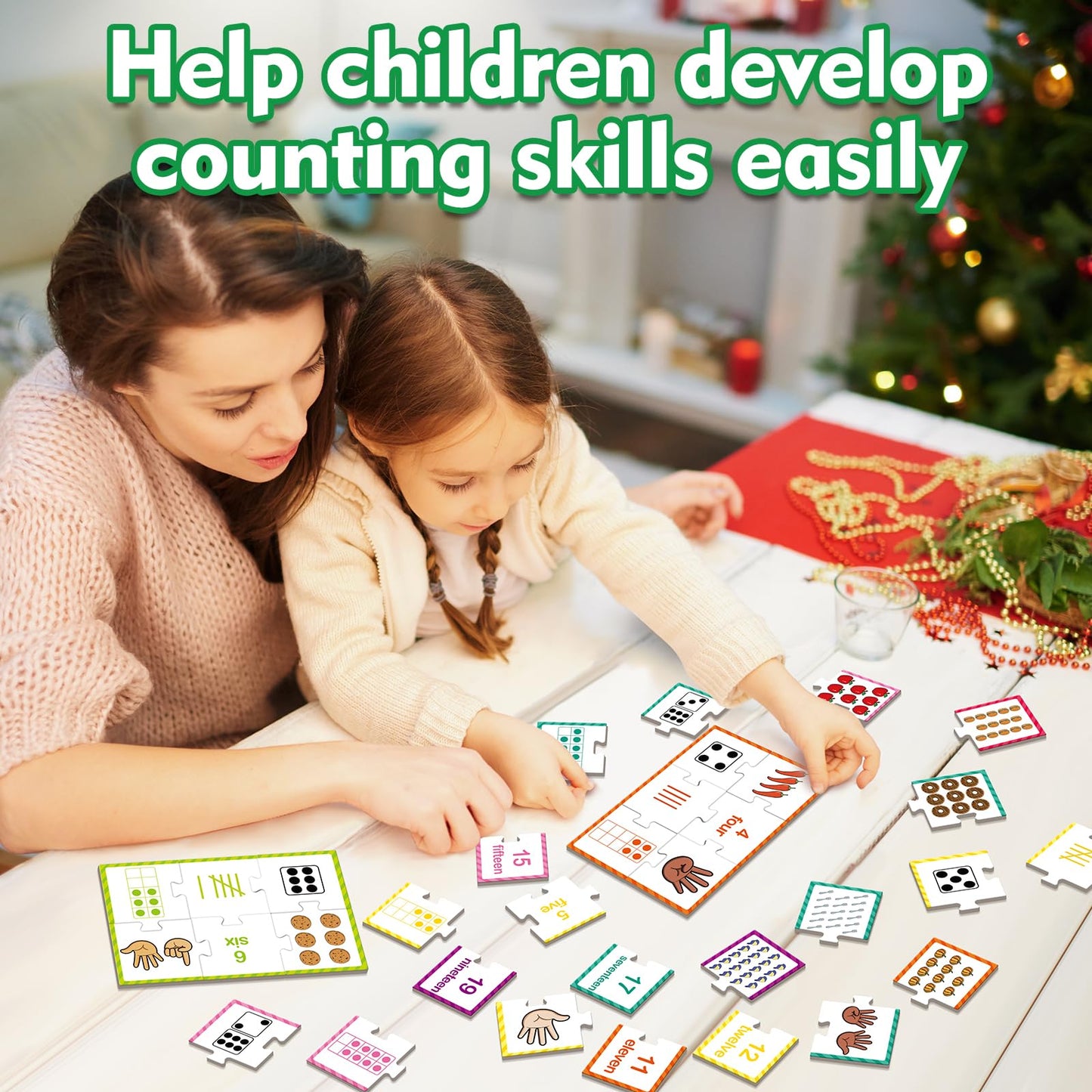 Kasfalci Number Puzzle Flash Cards, 80 PCS Counting Math Flashcards for Kids Toddler, Matching Games, Preschool Kindergarten Activities Classroom Must Haves, Educational Toys