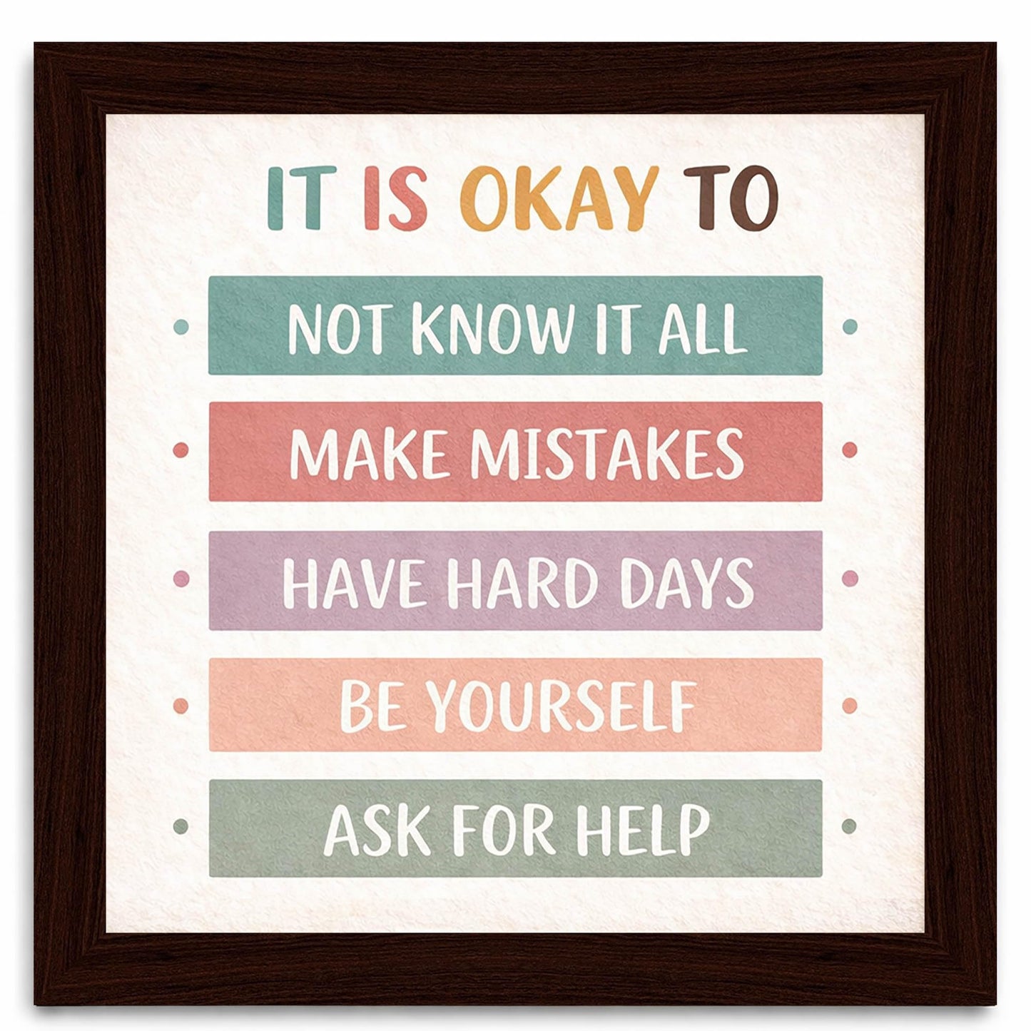 Boho Classroom Wall Decor Wooden Framed Sign - Its Okay To Positive Affirmations Poster for Teacher Elementary School Homeschool Nursery 8x8 Inch