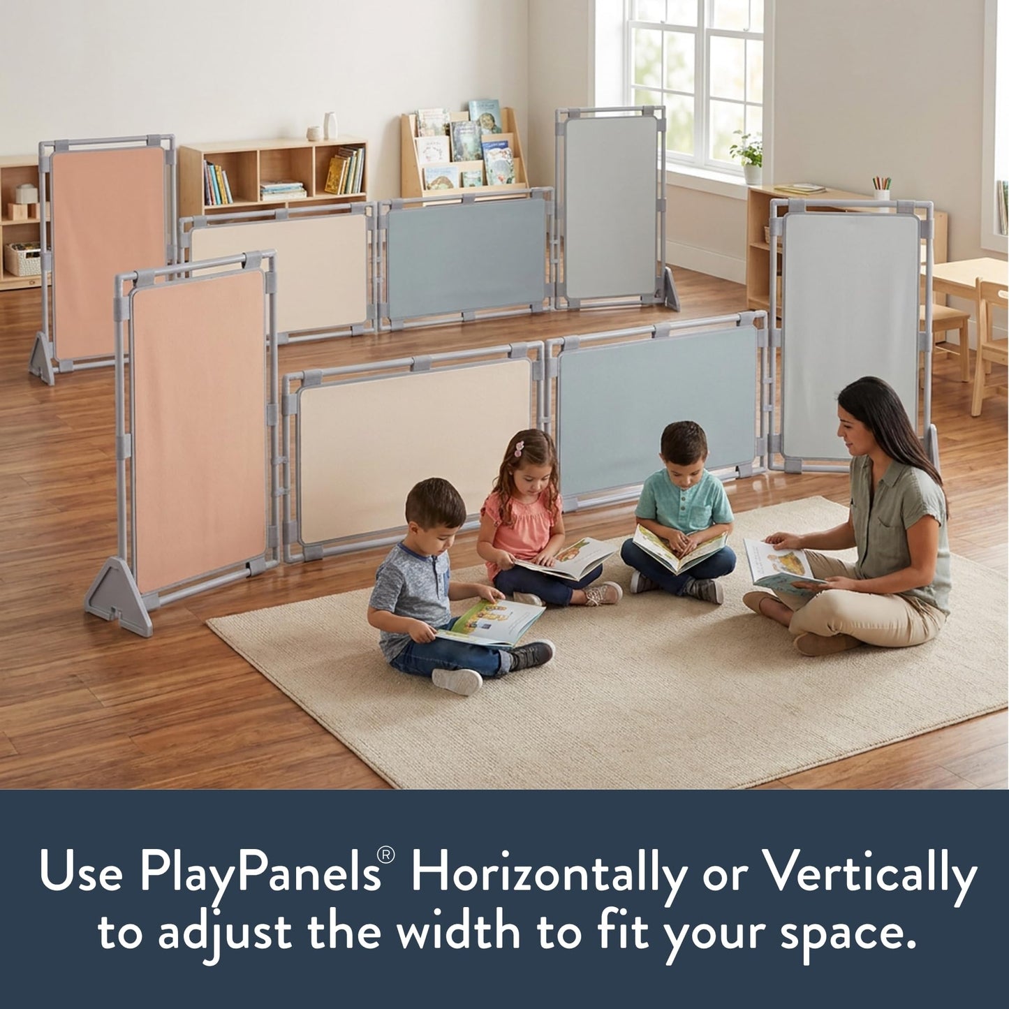 Children's Factory Rectangle PlayPanel Set - 8, Kids Room Divider Panel, Classroom Partition, Free-Standing Screen for Daycare or Preschool, Cantilever Feet Included, Elements