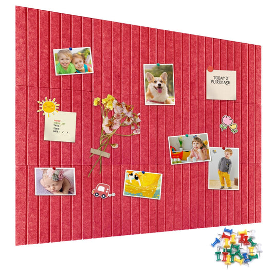 15 Pack Felt Bulletin Board, 35" x 59" Large Red Pinboard with 30 Push Pins, Felt Pin Board, Self-Adhesive Cork Board Tiles for Home, Office Walls, School Classroom Message Photos Display