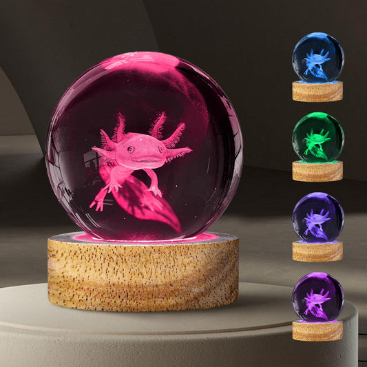 3D Axolotl Crystal Ball Night Light with 16 Color, Unique 60mm Axolotl Figurines Glass Ball Lamps with Remote Cool Axolotl Toy Room Table Decor Birthday Christmas Gifts for Boys Girls Kids Friends