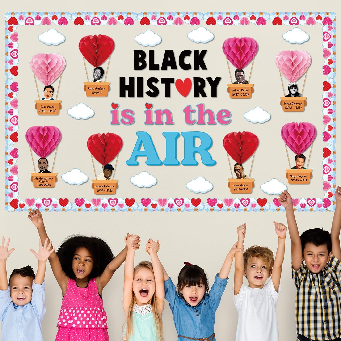 3D Valentine's Day Black History Month Bulletin Board Set Heart Shaped Honeycomb Balls Famous African American Classroom Decoration Inspirational Cutouts for School Home Chalkboard Wall Decor Supplies