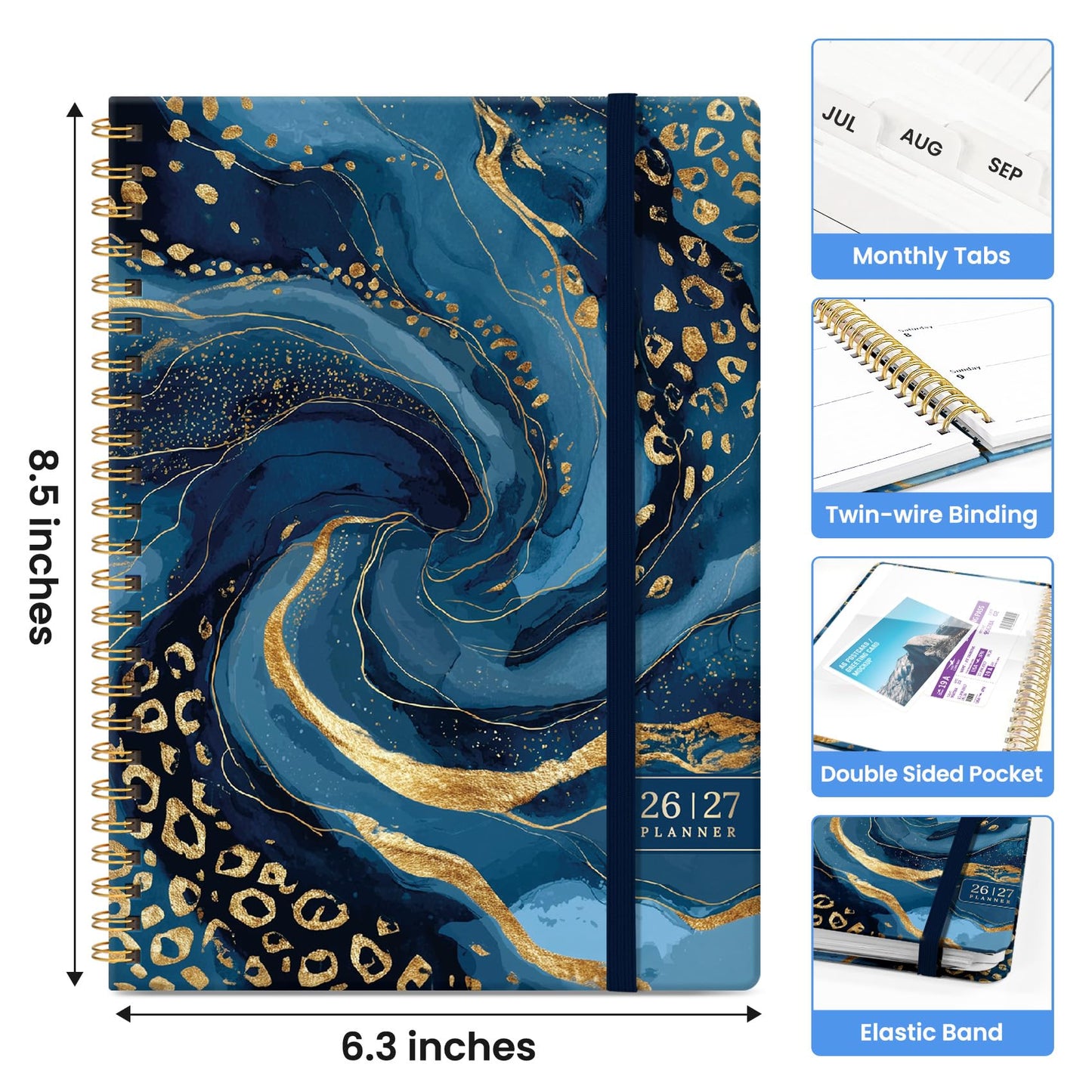 Planner 2026–2027, Weekly & Monthly Academic Organizer for School Year, Jul 2026–Jun 2027, Hardcover Planner with Tabs, Back to School Essential, 6.3" x 8.5", Auric Cascade