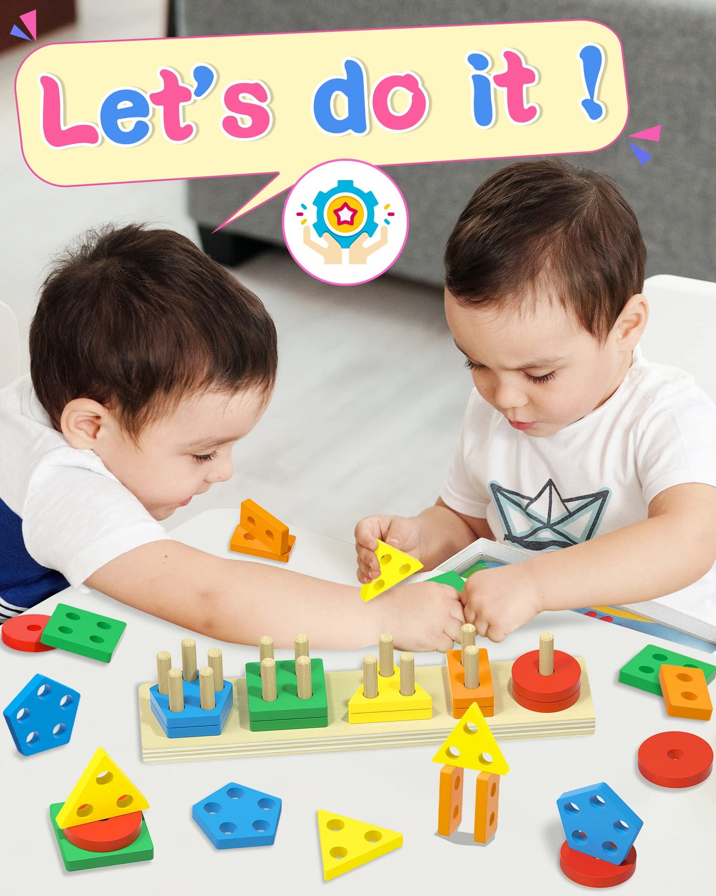 kecristv Montessori Toys for 1 2 Year Old Girl and Boy Birthday Gifts, Shape Sorter Wooden Toys for Toddlers Age 1-3 2-4, Learning Educational Sensory Stacking Toy Toddler Puzzles