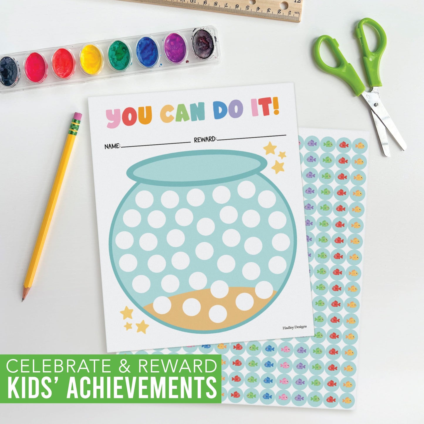 Hadley Designs Sticker Chart for Kids Behavior at Home – Reward System for Toddlers, Star Incentive Tracker for Toddlers, Chart for Kids Behavior, Classroom Fish Tank Incentive Charts