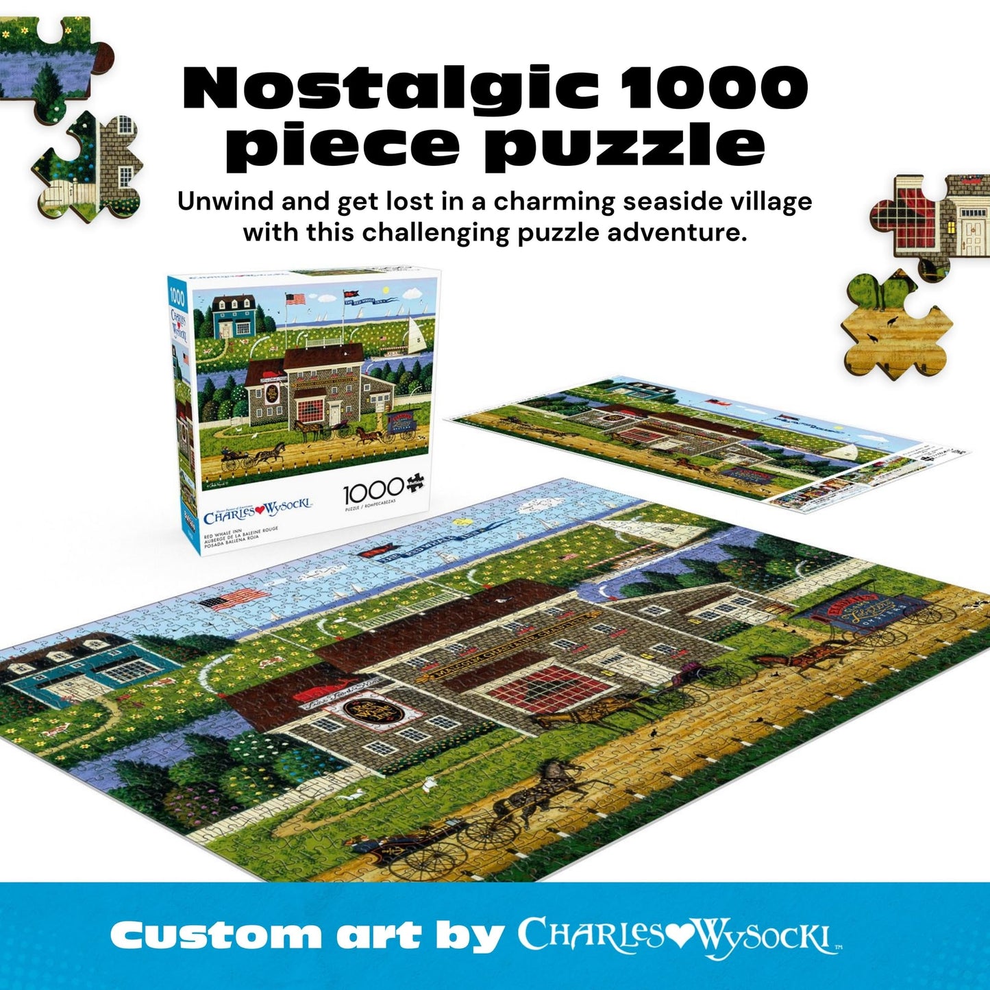 Buffalo Games Charles Wysocki Red Whale Inn Jigsaw Puzzle – 1000 Piece Puzzle for Adults and Families, Coastal Americana Art