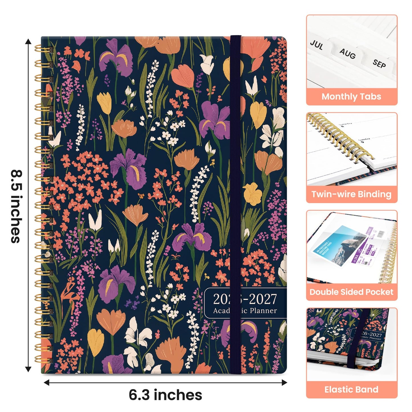 Planner 2026–2027, Weekly & Monthly Academic Organizer for School Year, Jul 2026–Jun 2027, Hardcover Planner with Tabs, Back to School Essential, 6.3" x 8.5", Wild Harmony