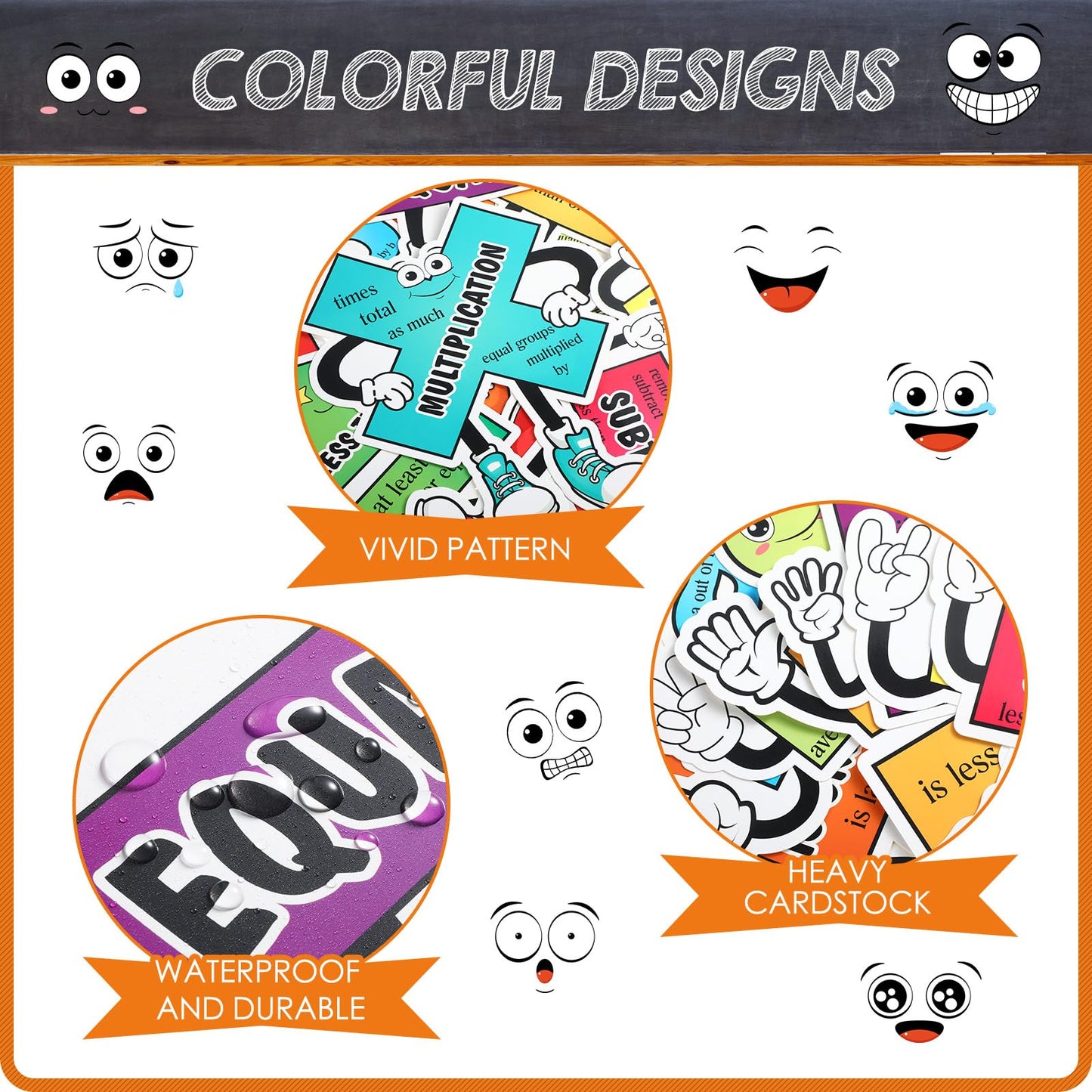 Pasimy 10 Pcs Math Posters Math Symbol Posters Educational Learning Poster Math Signs with 80 Adhesive Glue Points Classroom Supplies for Teachers (Pasimy-Bulletin-45)