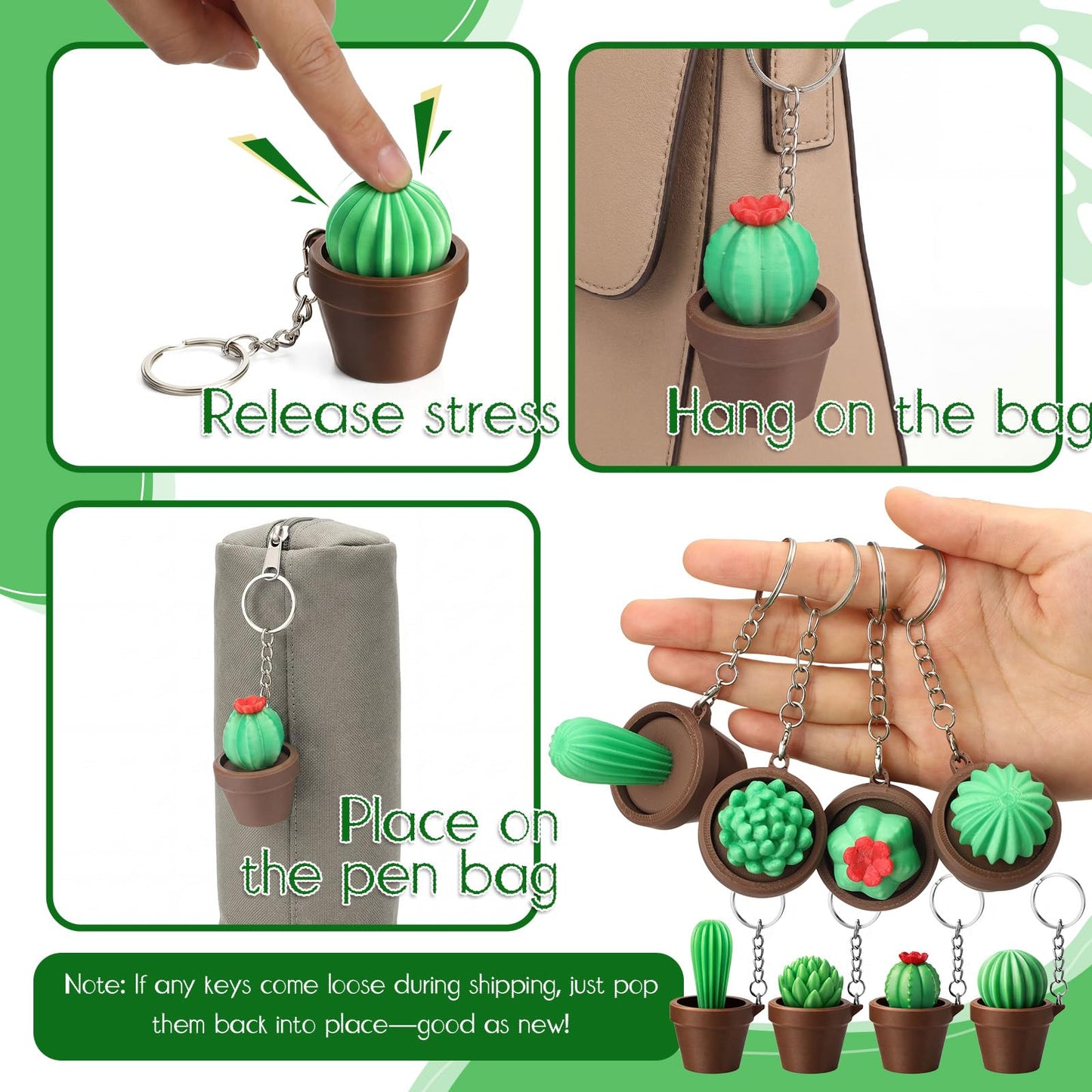 Gerrii 24 Sets Plant Lover Gifts Succulent Cactus 3D Clicker Fidget Keychains Inspirational Cards Bulk 3D Press Stress Relief Sensory Keychain Employee Appreciation Positive Gifts for Coworker Teacher