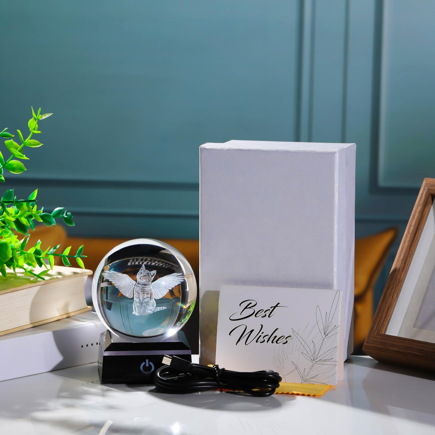 Qianwei Cat Memorial Angel Statue - 3D Crystal Engraved Office Decor - Remembrance Bereavement Sympathy Gift in Memory of Deceased Pets