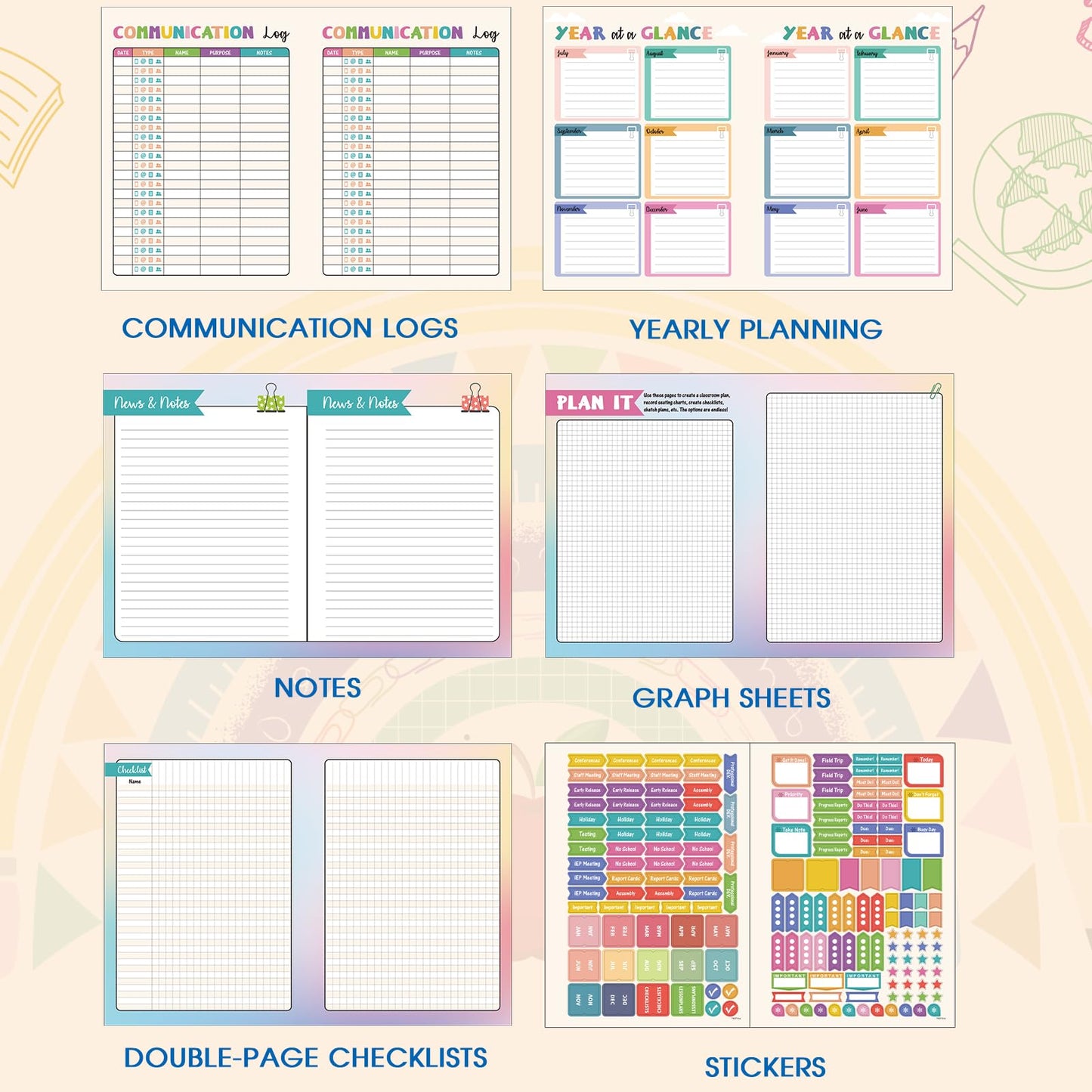 Undated Teacher Planner - Teacher Planners 8.5 x 11, Teachers Lesson Plan Book, Teachers Lesson Planner 2026-2027 with Stickers and Inner Pocket