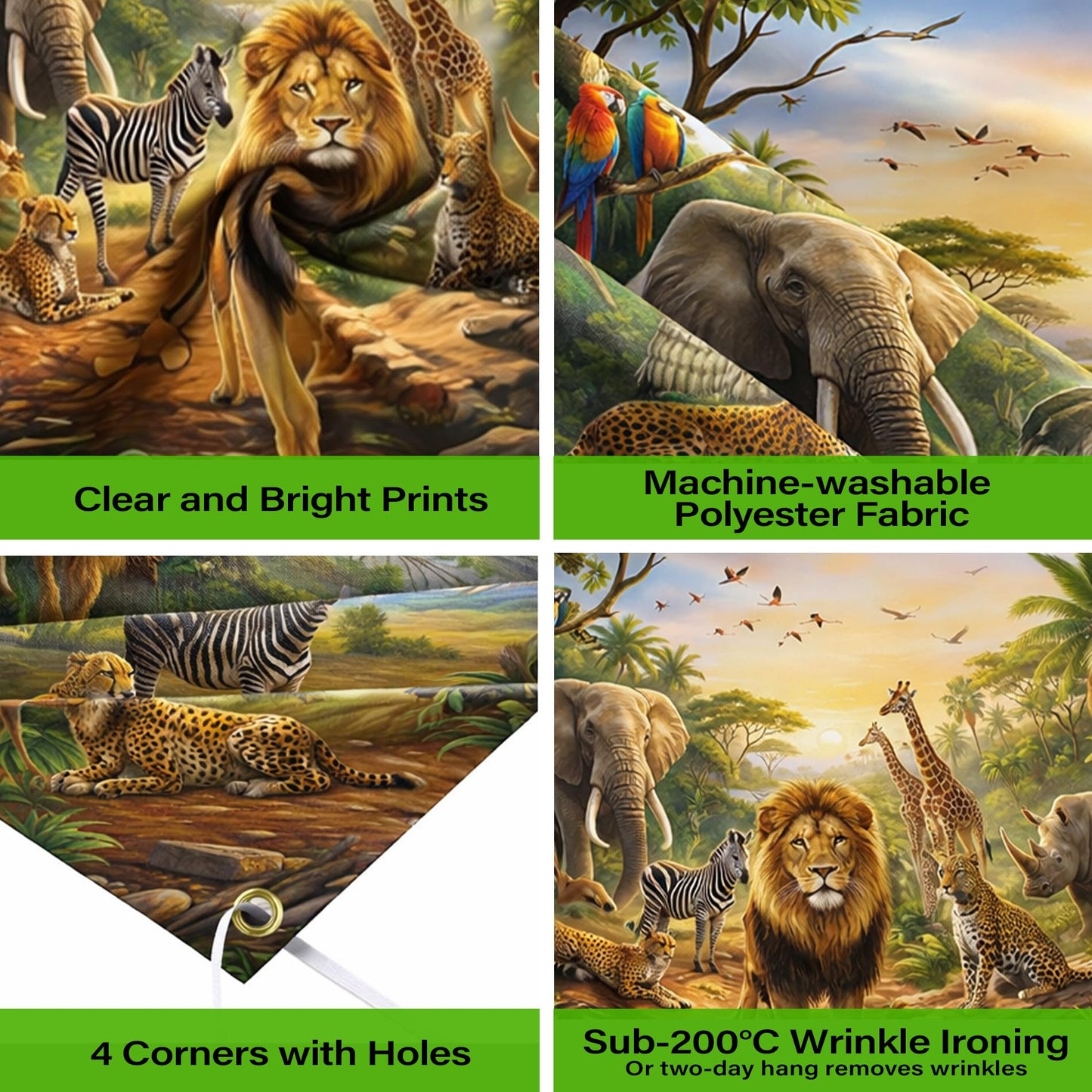 Safari Animals Forest Jungle Backdrop - 7x5 ft African Realistic Animals Giraffe Antelope Lion Photography Background Tapestry for Bedroom Living Room Decor