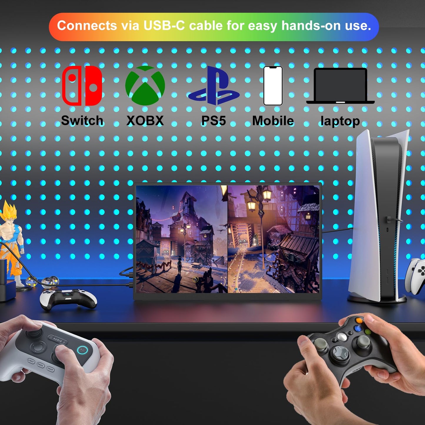 IBW Small Portable Monitor 10.5" 500 Nits 2000:1 FHD 1280P IPS Screen, Ultra-Slim Mini Monitor w/Kickstand & Dual Speaker, USB C HDMI HDR Portable Gaming Monitor, Travel Monitors for Laptop PCs
