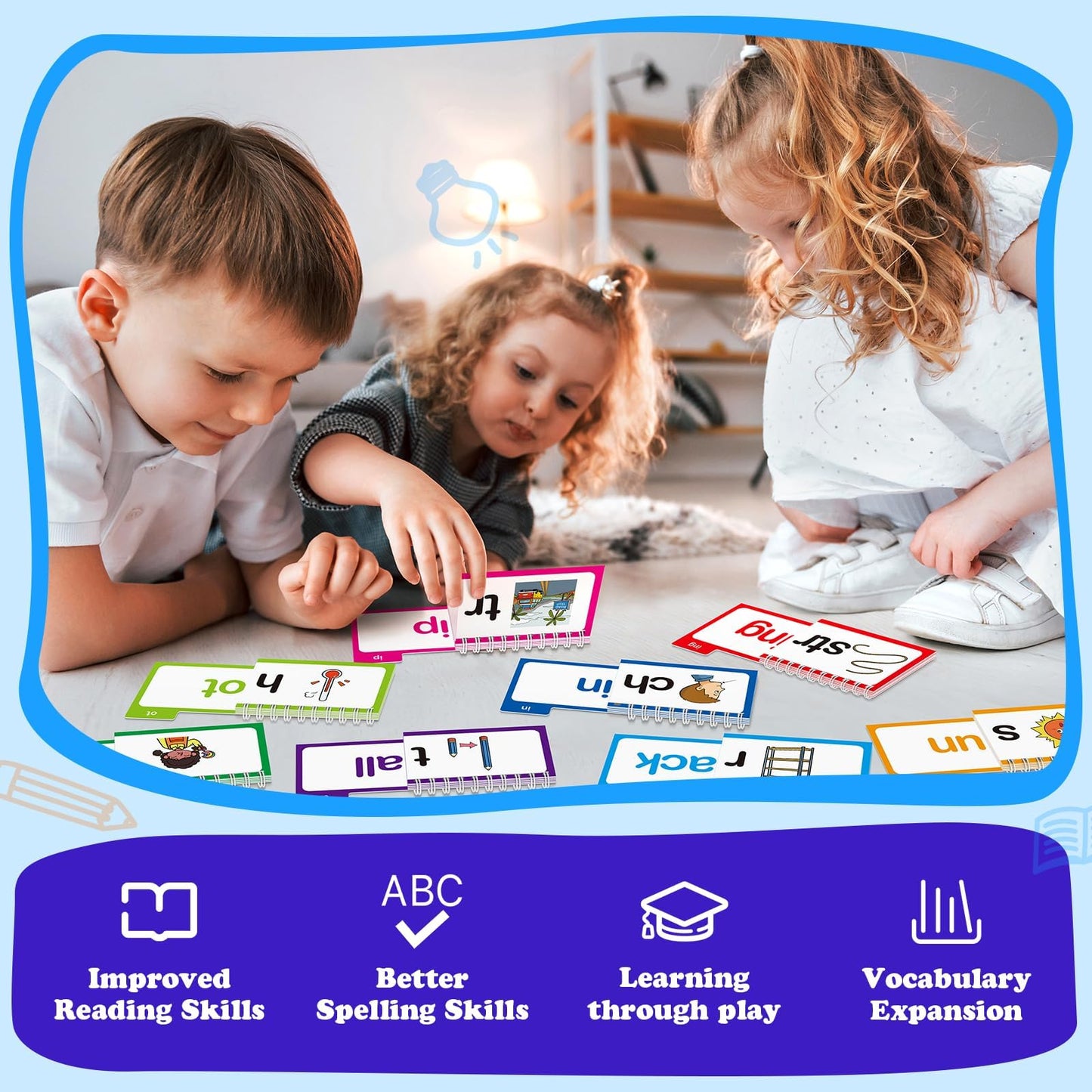 SkilLify Word Family Build Book Phonics Flash Cards, 30 Read and Rhyme Flip Books, Sight Words Flash Cards Kindergarten, Learn to Read Flip Books for Kids Homeschool Preschool Classroom Must Haves