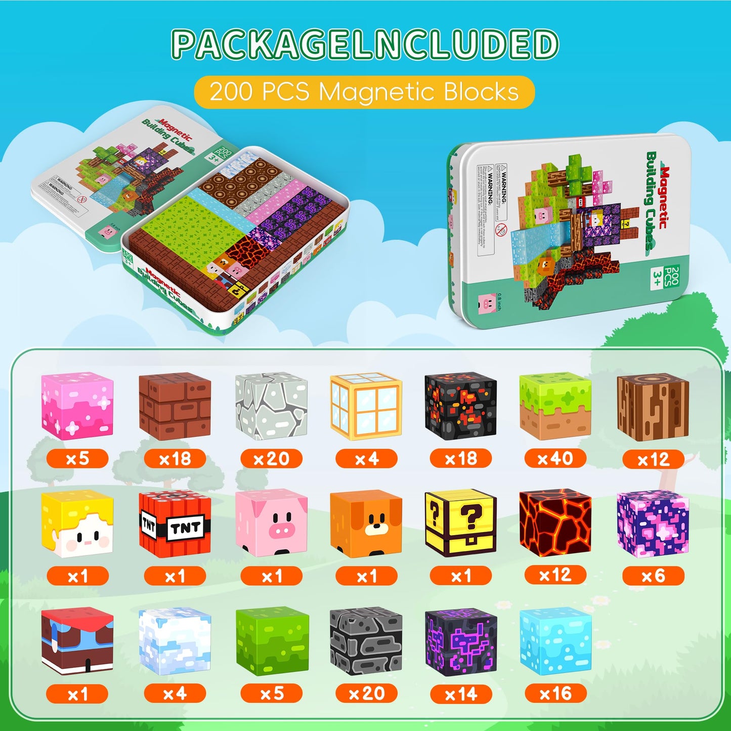 Petenjoy 200PCS Magnetic Blocks - Magnetic Building Blocks, Magnet Blocks Cubes, STEM Learning Sensory Magnet Toy for Kids Ages 3 4 5 6 7 8 9 10 11, Birthday Gifts for Boys and Girls