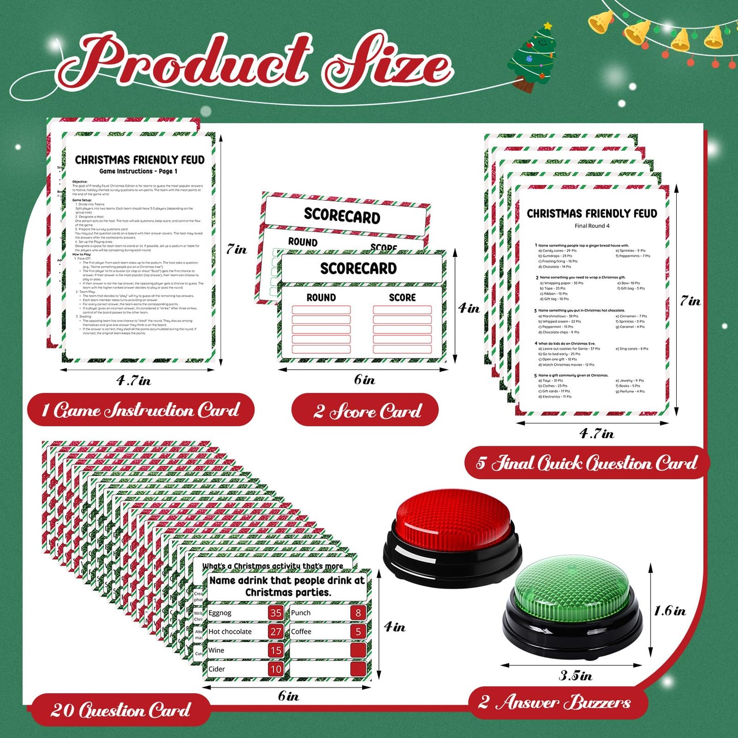 Humyoun Christmas Friendly Feud Game with 2 Answer Buzzers, Holiday Feud Cards for Family Game Night Fun Trivia Quiz for Xmas Party Office Class Groups Team Building