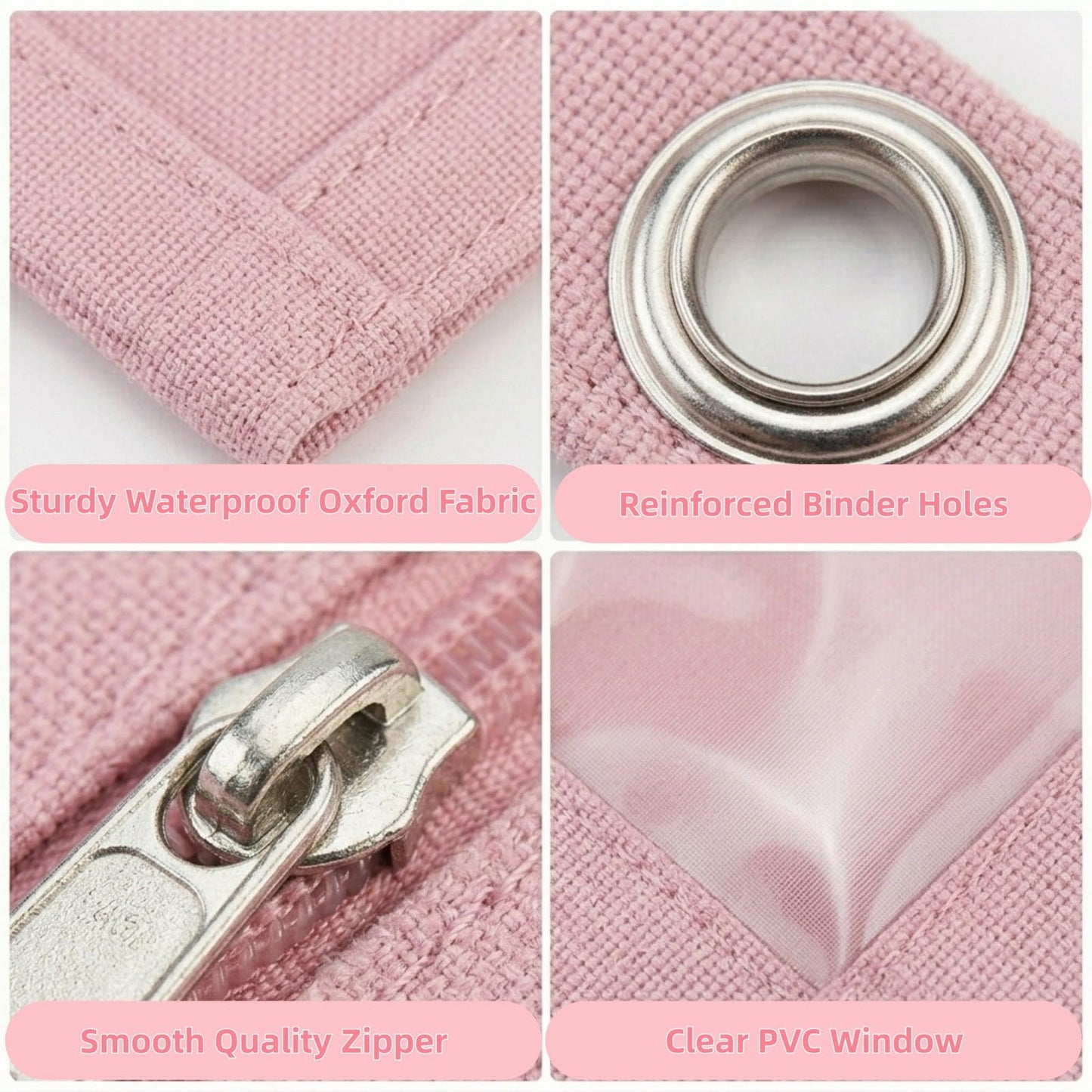 TOPWOOZU Personalized Pencil Pouch for 3 Ring Binder,Initial M Stationery Bag with Clear Window, Large Capacity Oxford Cloth Binder Pouches for Girls School Art Supplies, Pink 2 Pack
