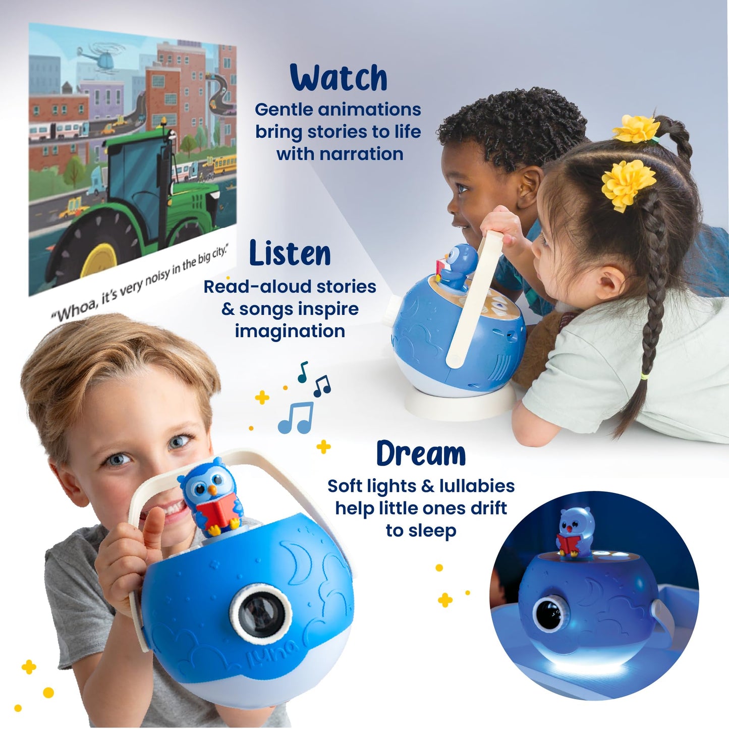 Kids Book Projector - 5 John Deere Tractor and 5 Classic Read-Aloud Stories, 10 Songs & Night Light & Soothing Dream Music | Children Ages 3+ Storytime Projector | Toys, Owl & John Deere Tractor