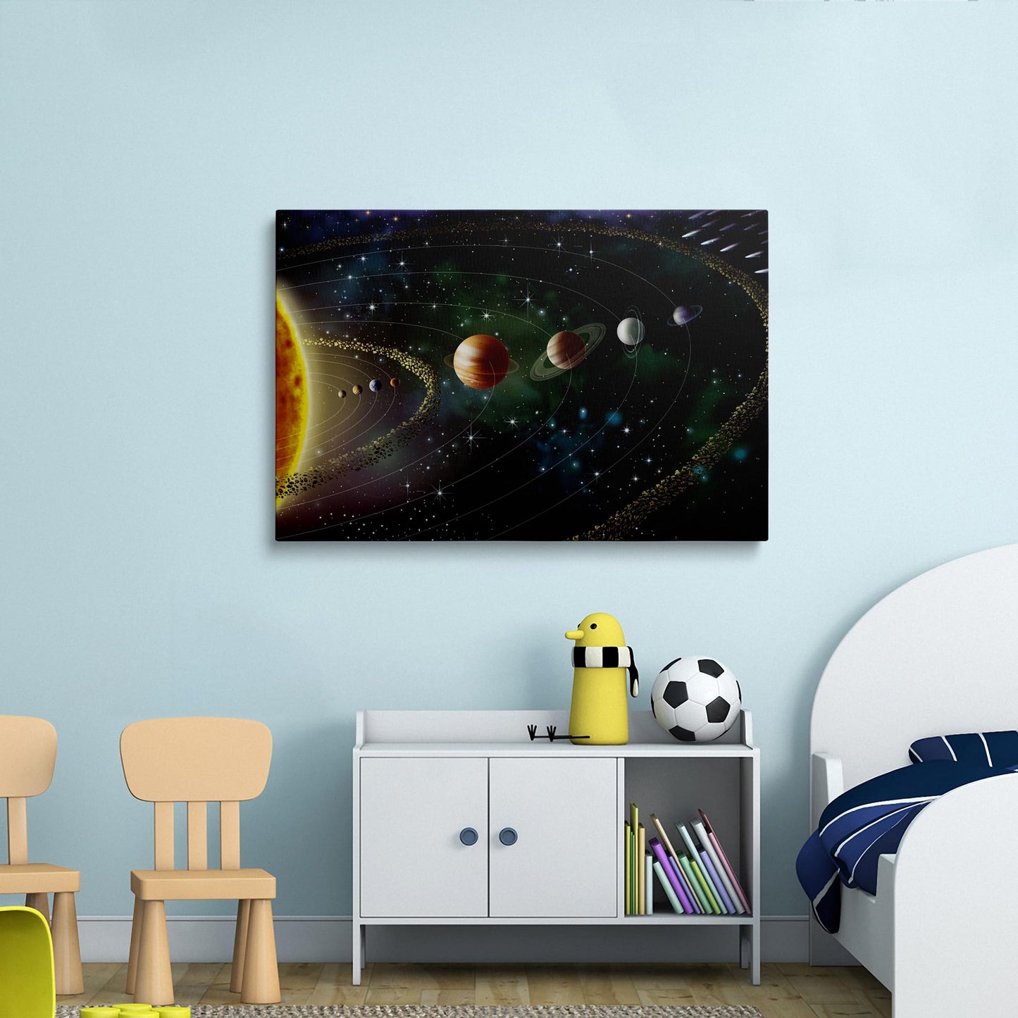 Framed Cool Space Theme Galaxy Astronomy Canvas Wall Art Universe Solar System Poster Planets Decor For Kids Living Room Bedroom Home Office Artwork Gift Ready To Hang(16x24 Inches)