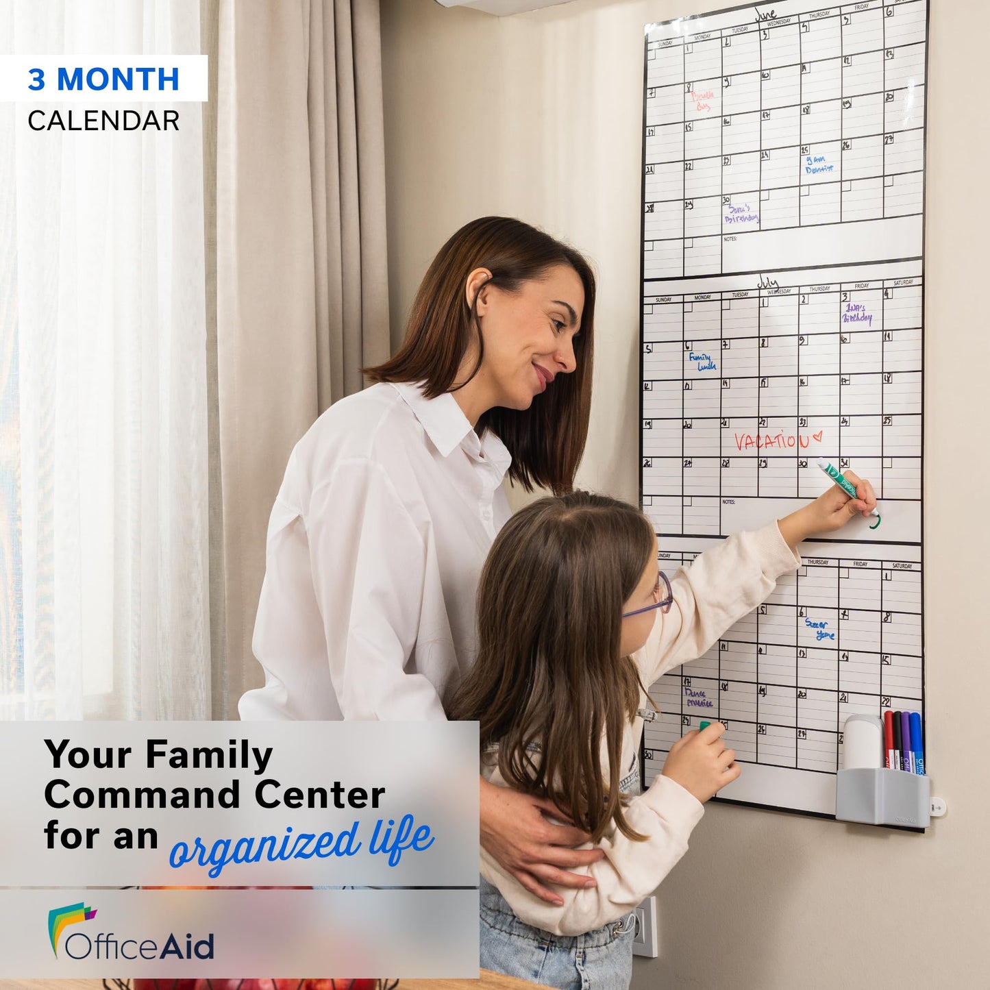 3 Month Dry Erase Calendar for Wall 40x17, Large Three Monthly Reusable Planner, Big Dry Office Erase, Rolled Whiteboard White Board, Classroom Calendar Undated Giant for Wall Erasable Family