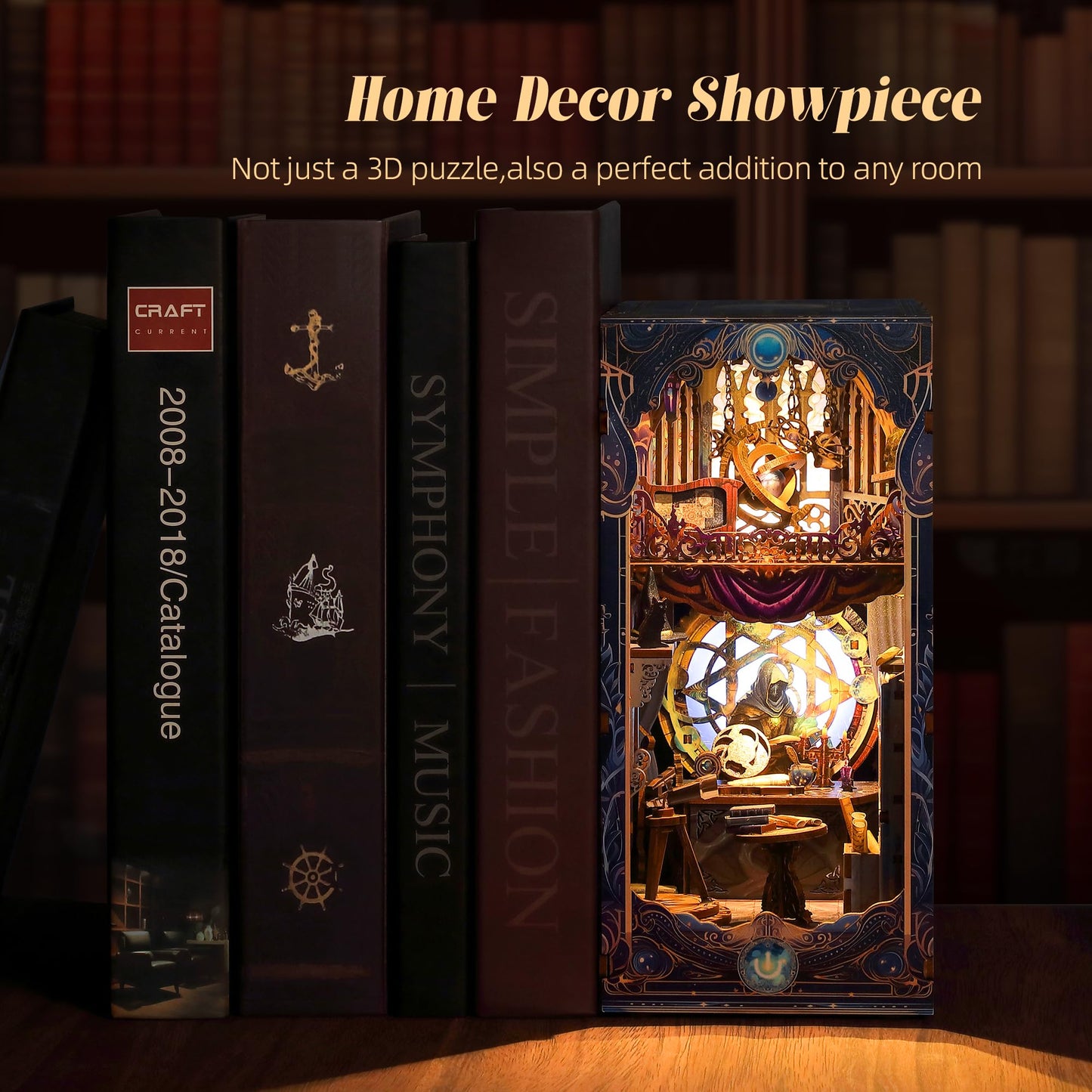 FUNPOLA 3D Wood Puzzle Book Nook Kit, Astrology Star Map Bookshelf Insert with LED Lights, DIY Celestial Miniature Bookend Décor for Display, Unique Craft Gift for Adults and Teens (Astrology)