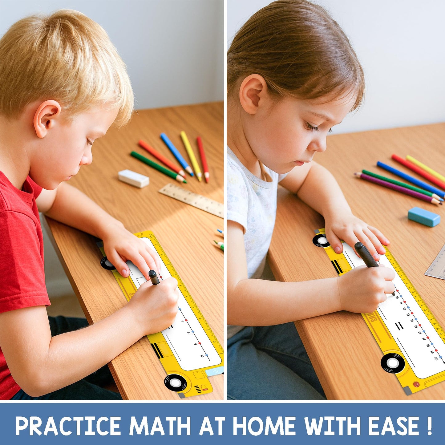 BrightenKidz 26-Pack School Bus Number Line Dry Erase Boards Cards, 14"x4", Double-Sided, 0-10 on One Side & 0-20 on Other Side, Math Manipulatives for Student, Education Classroom Must Haves