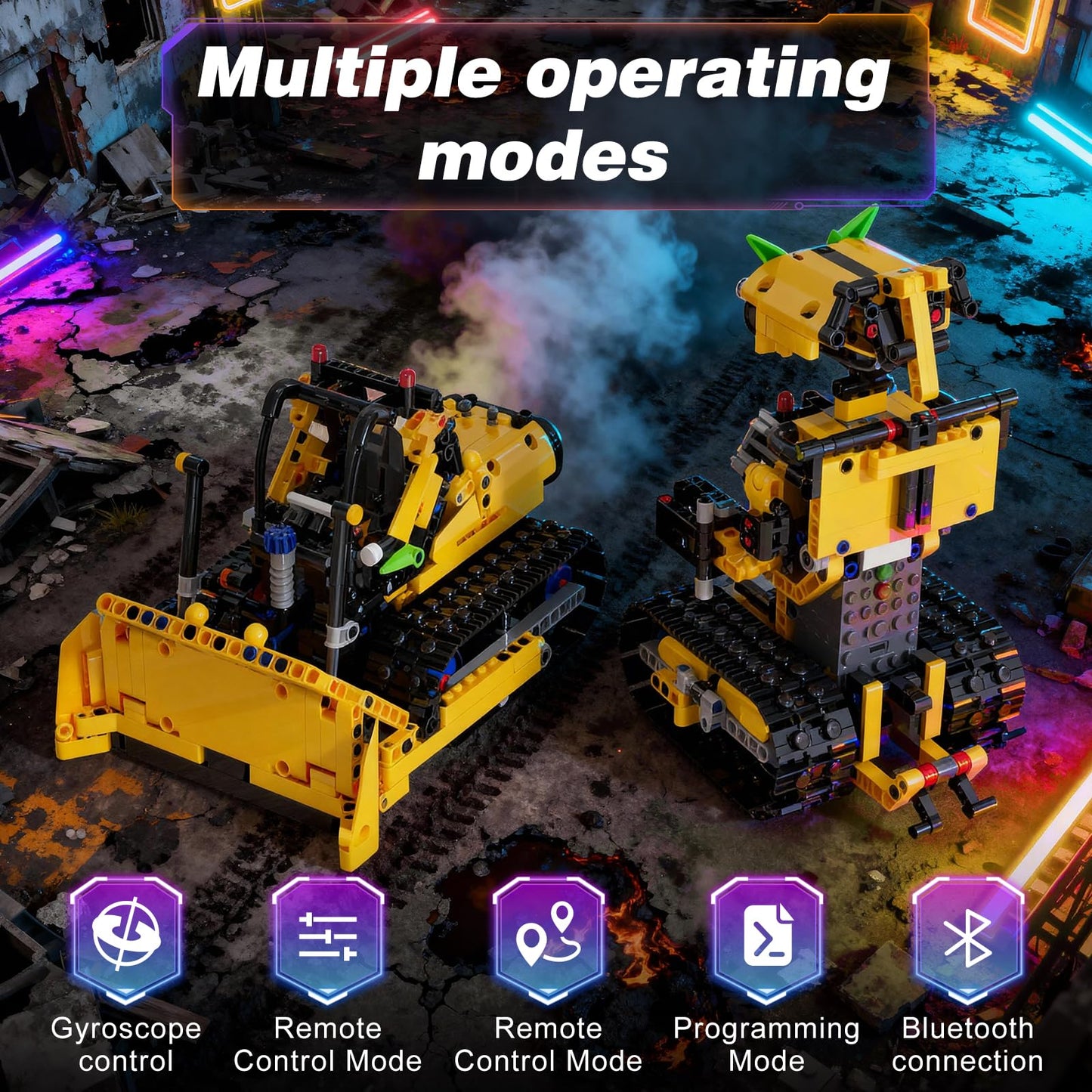 Sciencow 2-in-1 Build a Robot Kit, Remote & APP Controlled Robotic Building Blocks Toys STEM Projects for Kids Ages 8 9 10 11 12 13 14,Chirstmas Birthday Gift for Boys (RC Bulldozer)