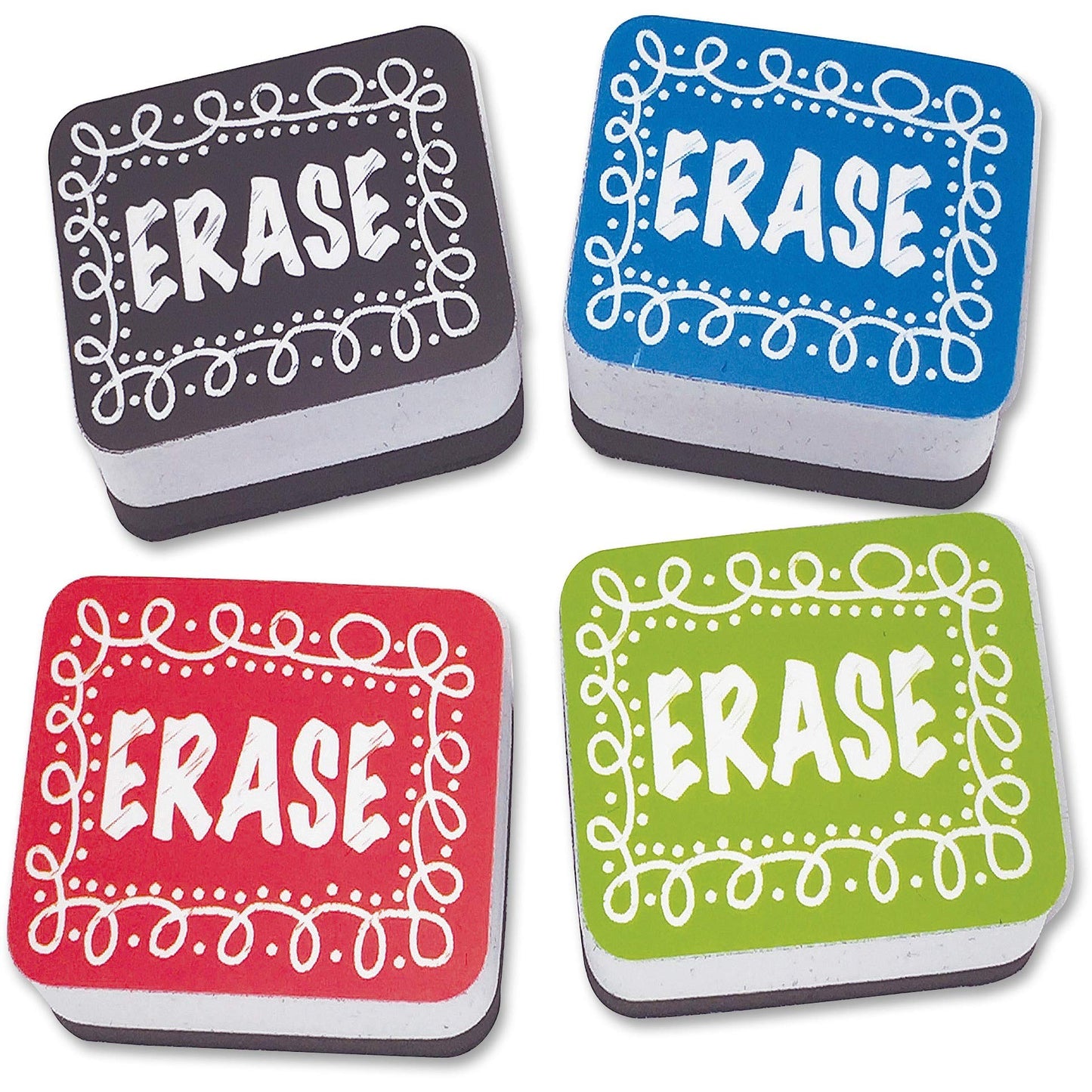 Ashley, ASH78002, Chalk Design Mini Whiteboard Eraser, 10 / Pack, Multicolor, 0.8"