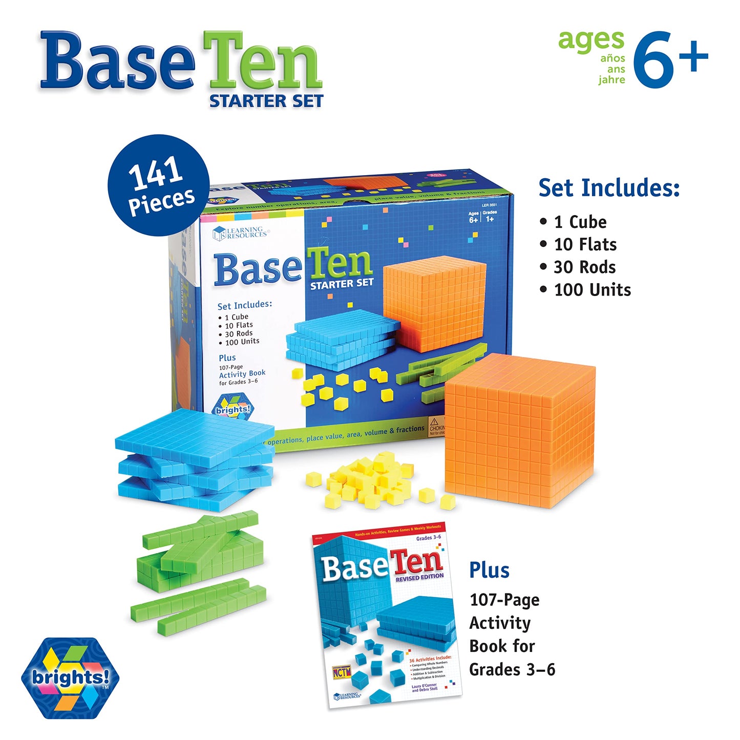 Learning Resources Brights! Base 10 Starter Set - 100 Piece Set, Ages 6+, 1+ Grade, Math Manipulatives, Teacher Supplies, Back to School