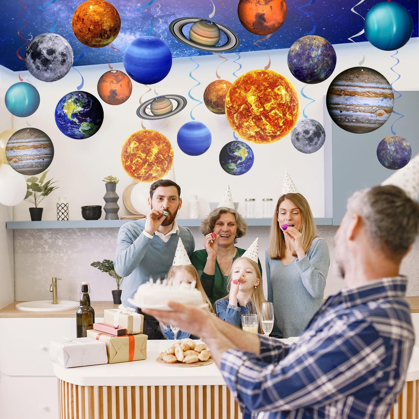 40PCS Space Solar System Theme Hanging Swirls Decorations, Outer Space Party Supplies Ceiling Hanging Swirls for Birthday Baby Shower Party Decorations