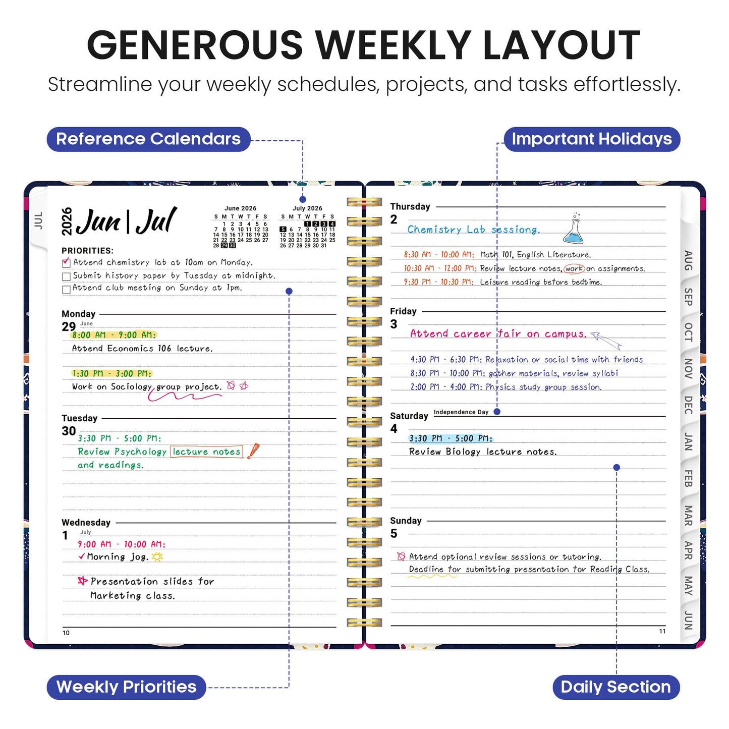 Planner 2026–2027, Weekly & Monthly Academic Organizer for School Year, Jul 2026–Jun 2027, Hardcover Planner with Tabs, Back to School Essential, 6.3" x 8.5", Caffeine Mosaic