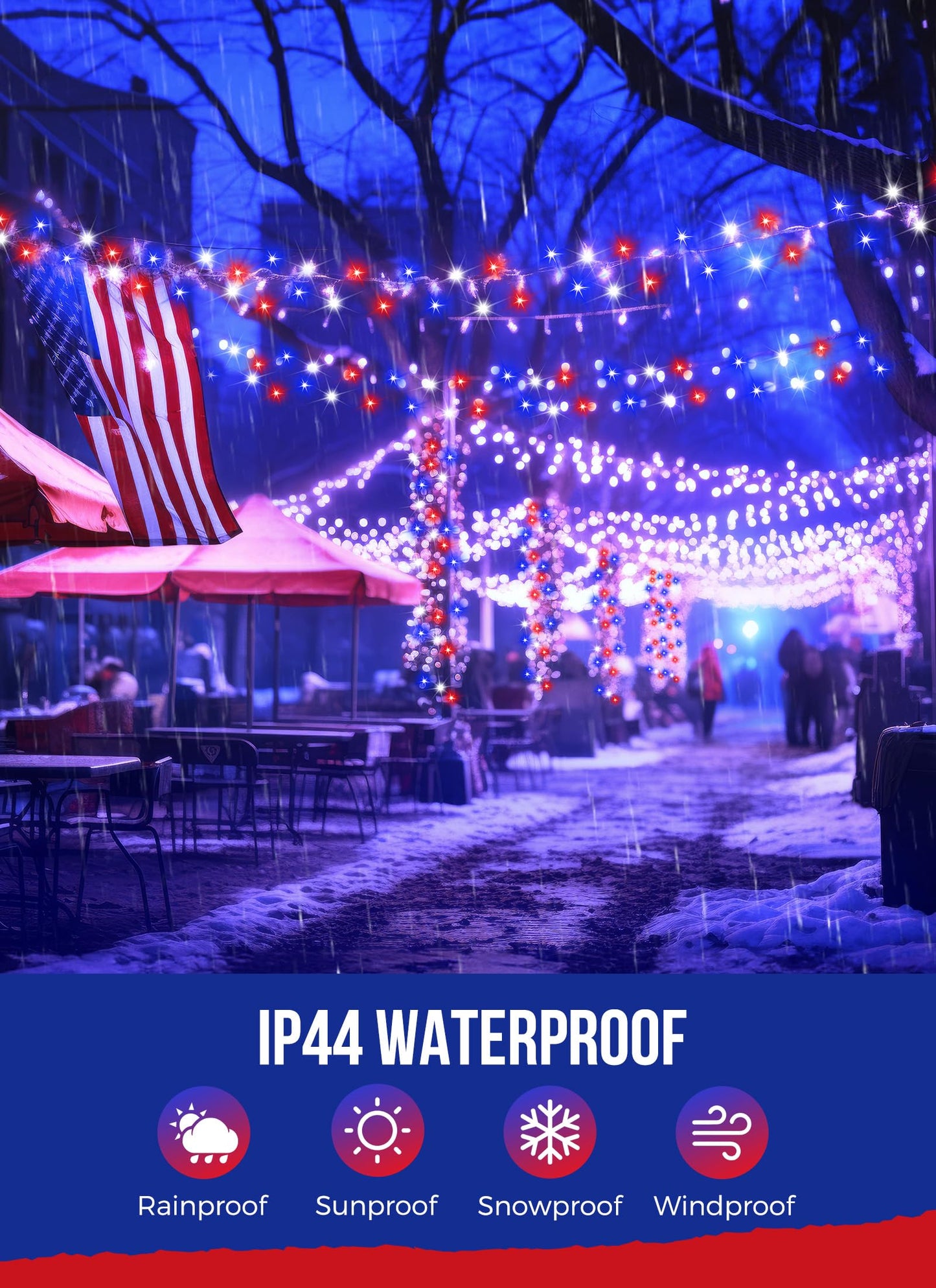 Minetom Fairy Lights, 120 LEDs Battery Operated, 10 Feet with Remote, Red White Blue, Twinkle Lights for Independence Day Decor