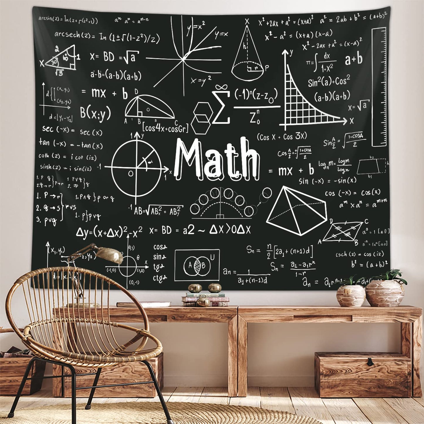 Math Classroom Tapestry, Equations Art Window Tapestries Wall Hanging for Bedroom College Dorm Mathematics Room High School Teacher Office Decor 60X40" Education Poster