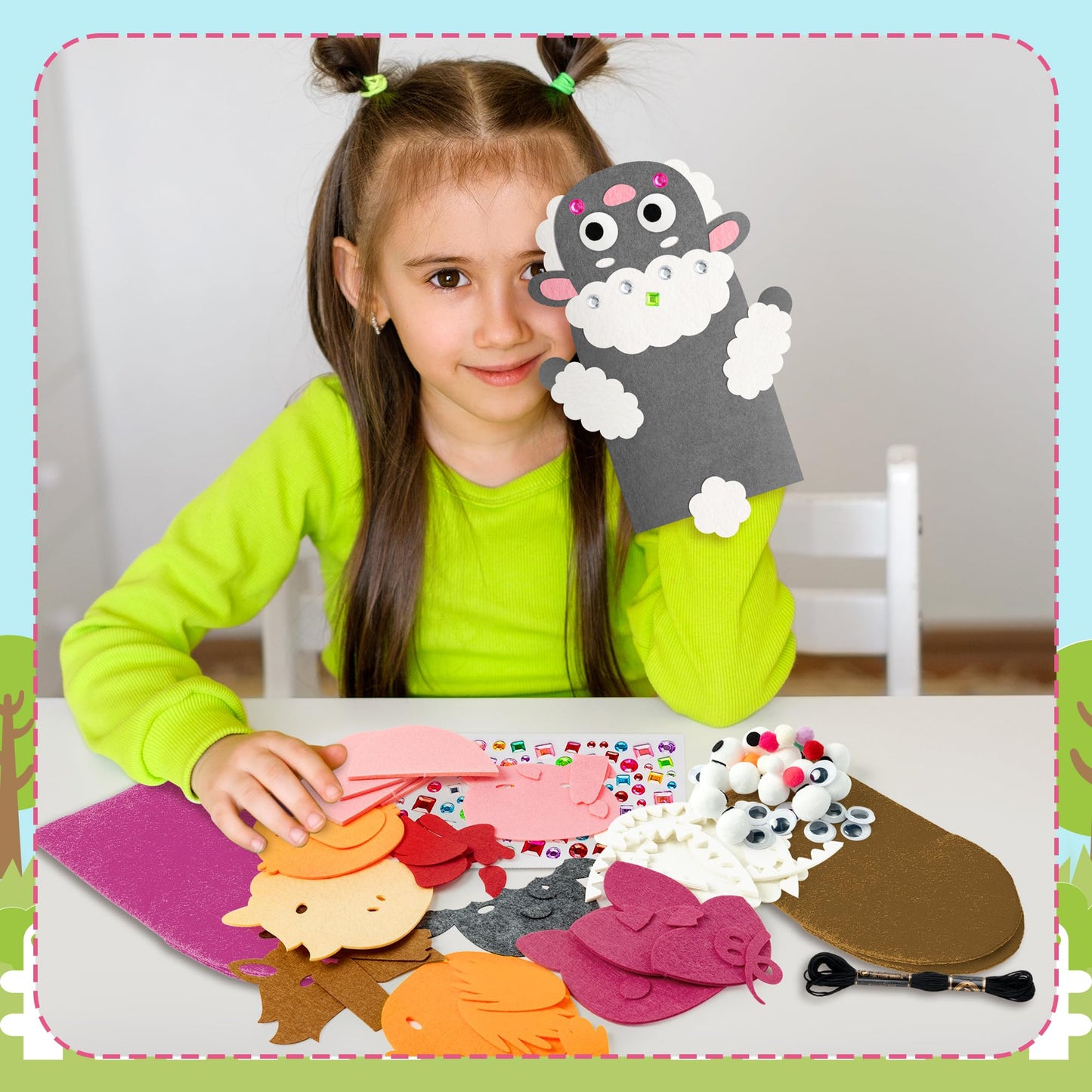 WATINC 6Pcs Hand Puppet Making Kit, Art Craft Felt Sock Puppet Toys, Creative DIY Make Your Own Pompoms Wiggle Googly Eyes Storytelling Role Play Party Supplies Gift for Girls Boys (Farm Animals A)